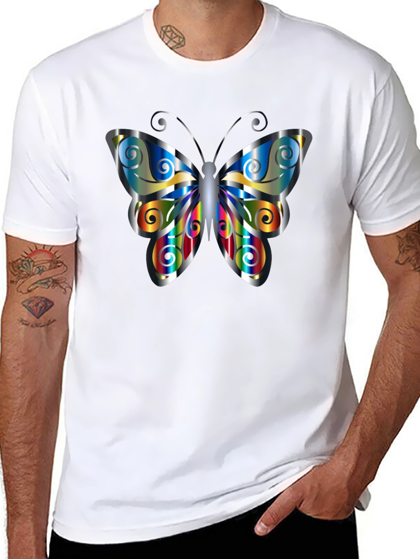 Black Butterfly Graphic Print Men's Black T-Shirt view 8