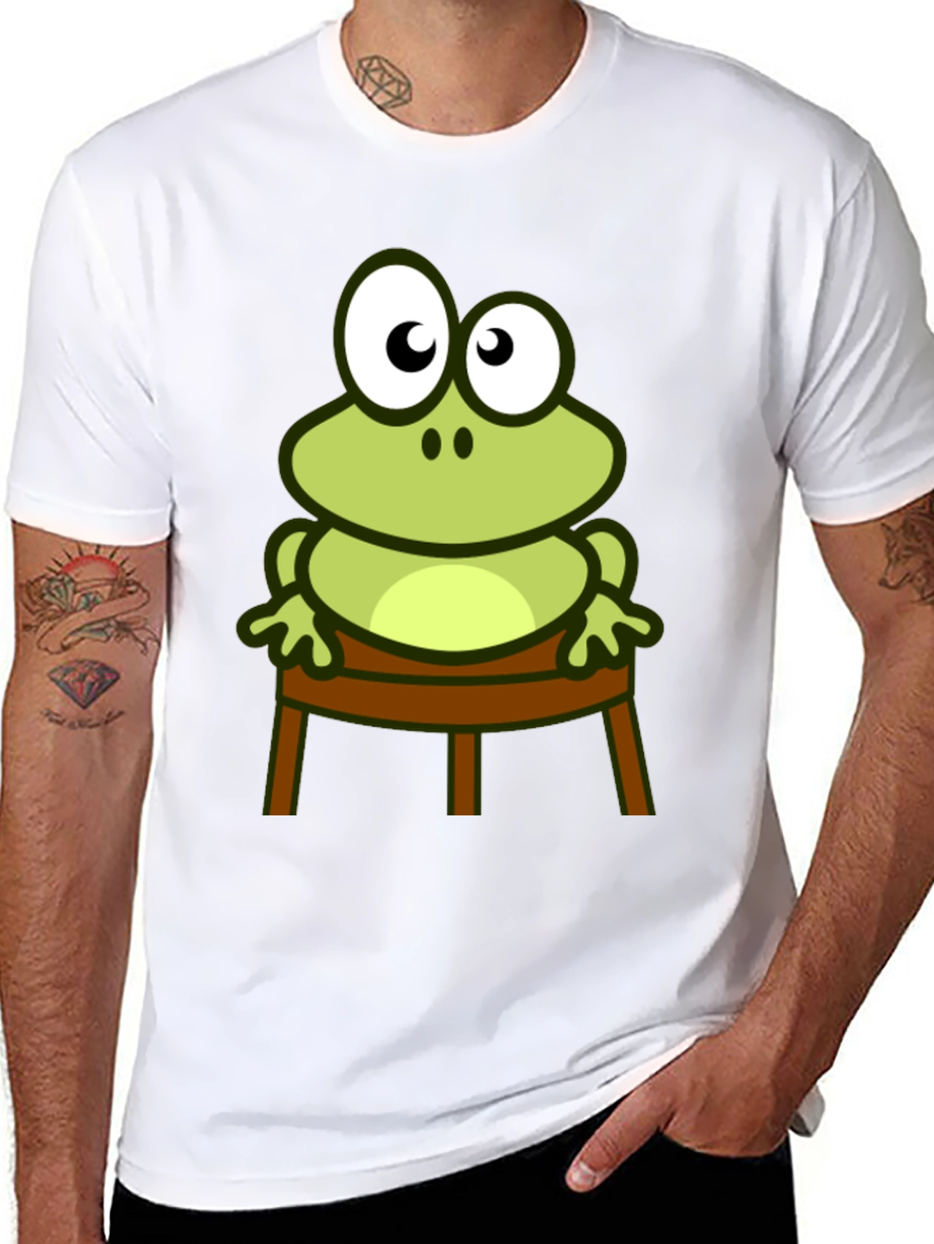 Black Frog On Chair Graphic Tee - Cool Cartoon Frog Design view 8