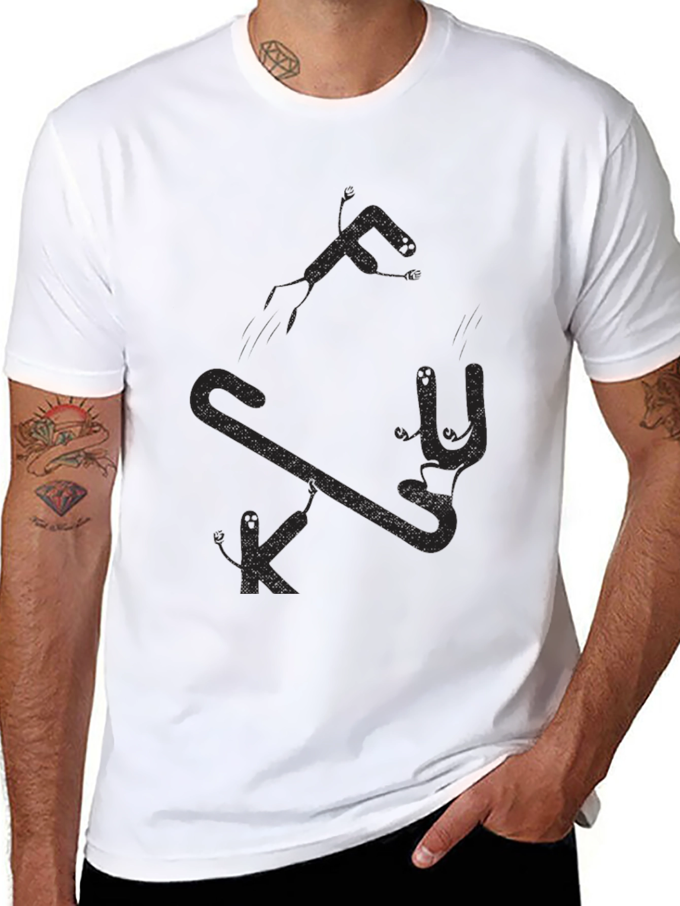Black Men's Black Graphic Tee - Funny Stick Figure Design view 8