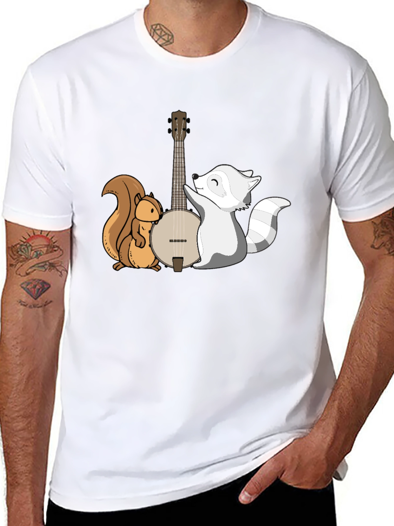 Black Squirrel & Raccoon Banjo T-Shirt view 8