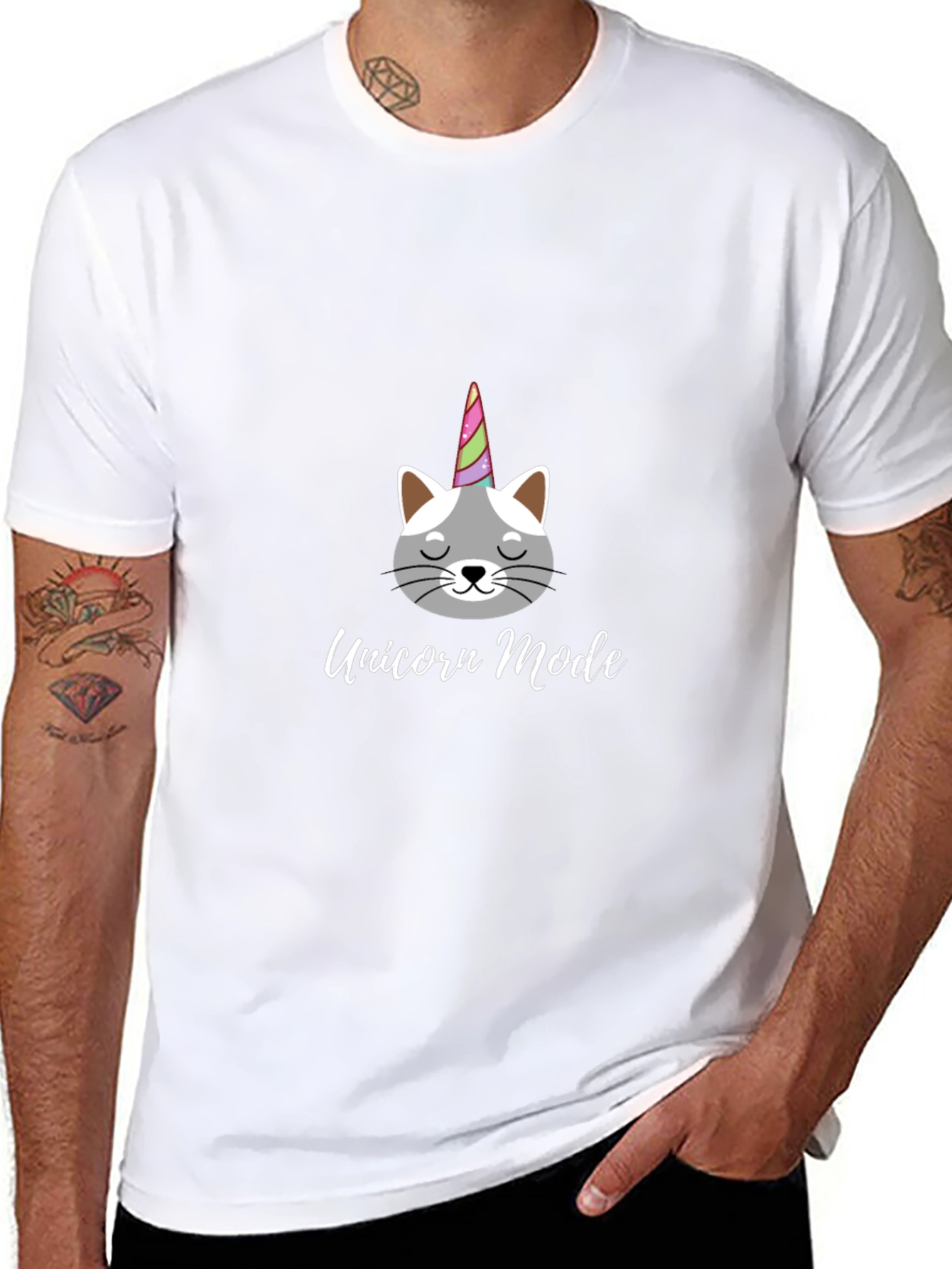 Black Unicorn Mode Cat T-Shirt Funny Novelty Tee view 8