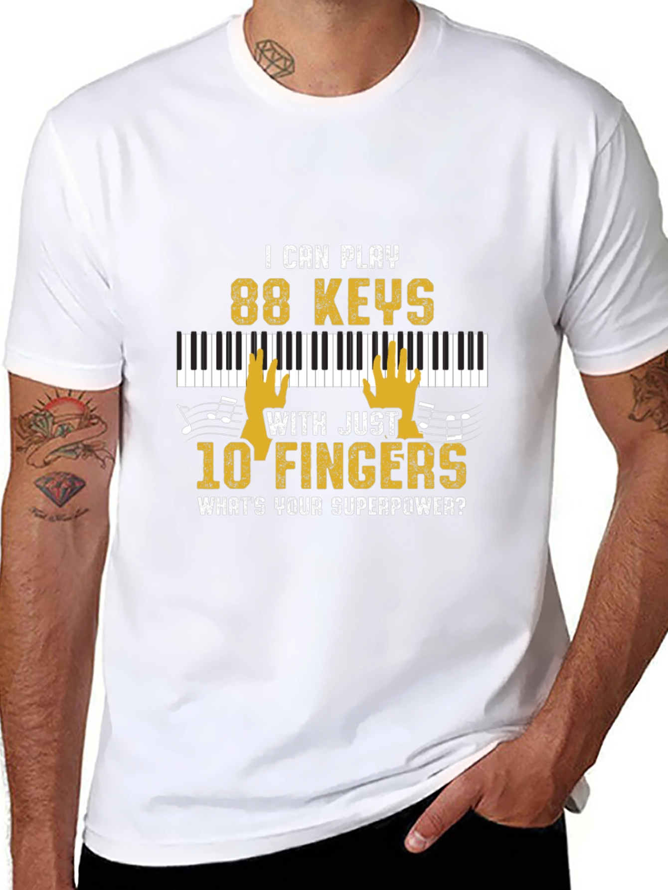 Black Funny Musician T-Shirt: Piano 88 Keys Superpower view 8