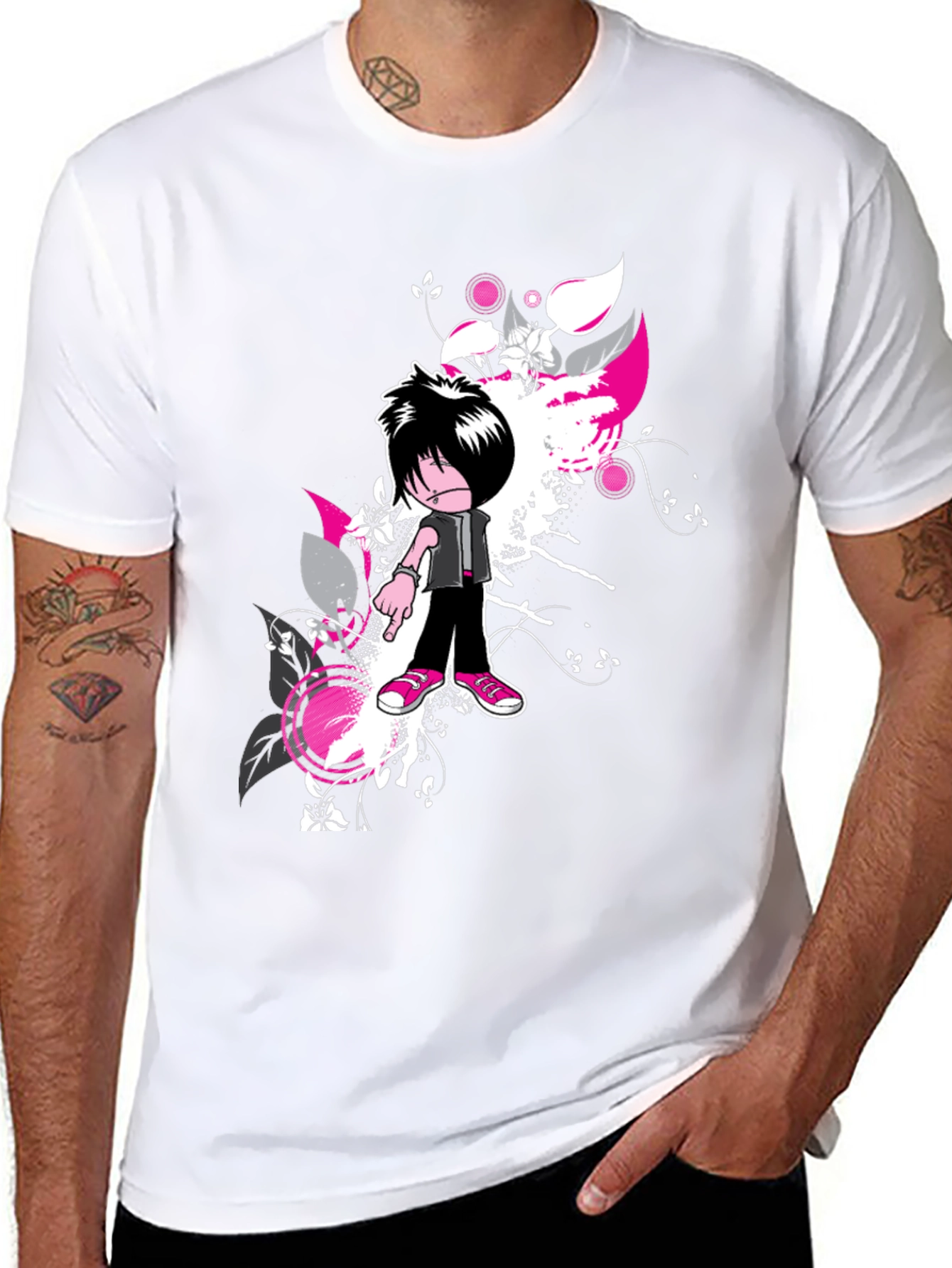 Black Emo Cartoon Graphic Black T-Shirt view 8