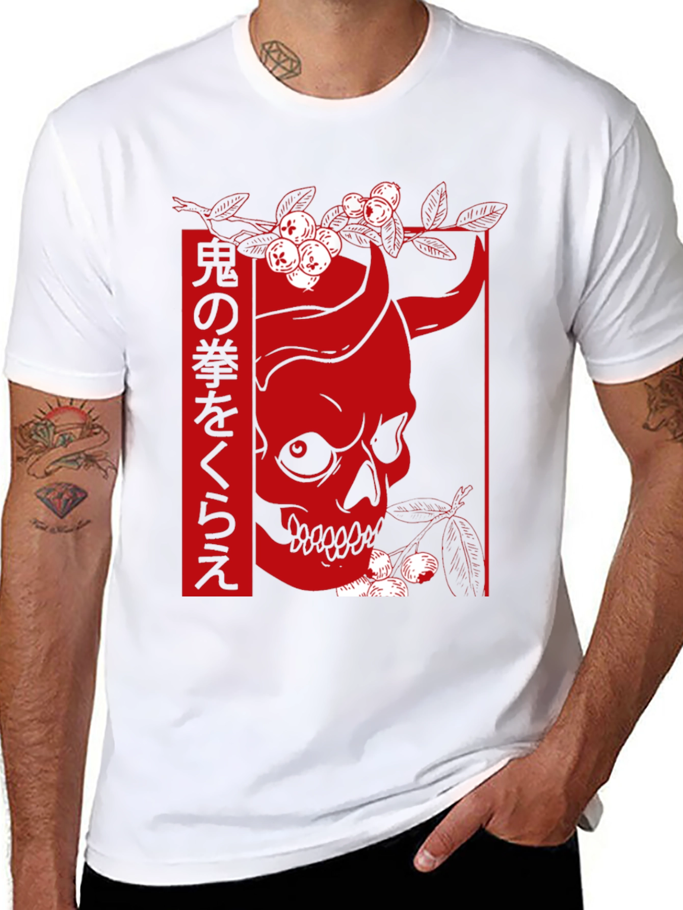 Black Japanese Skull T-Shirt - Oni Demon Design view 8