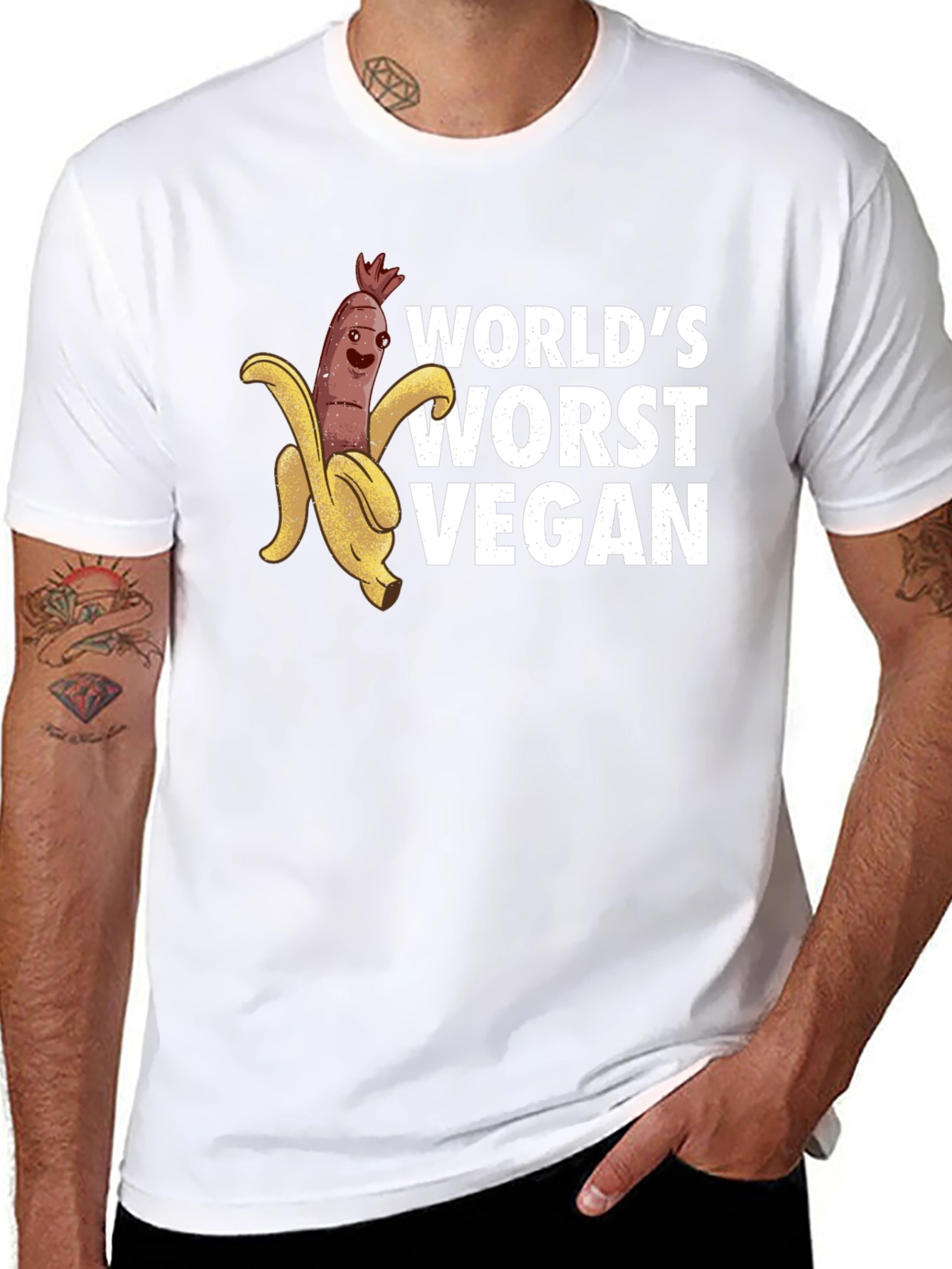 Black World's Worst Vegan Graphic T-Shirt view 8