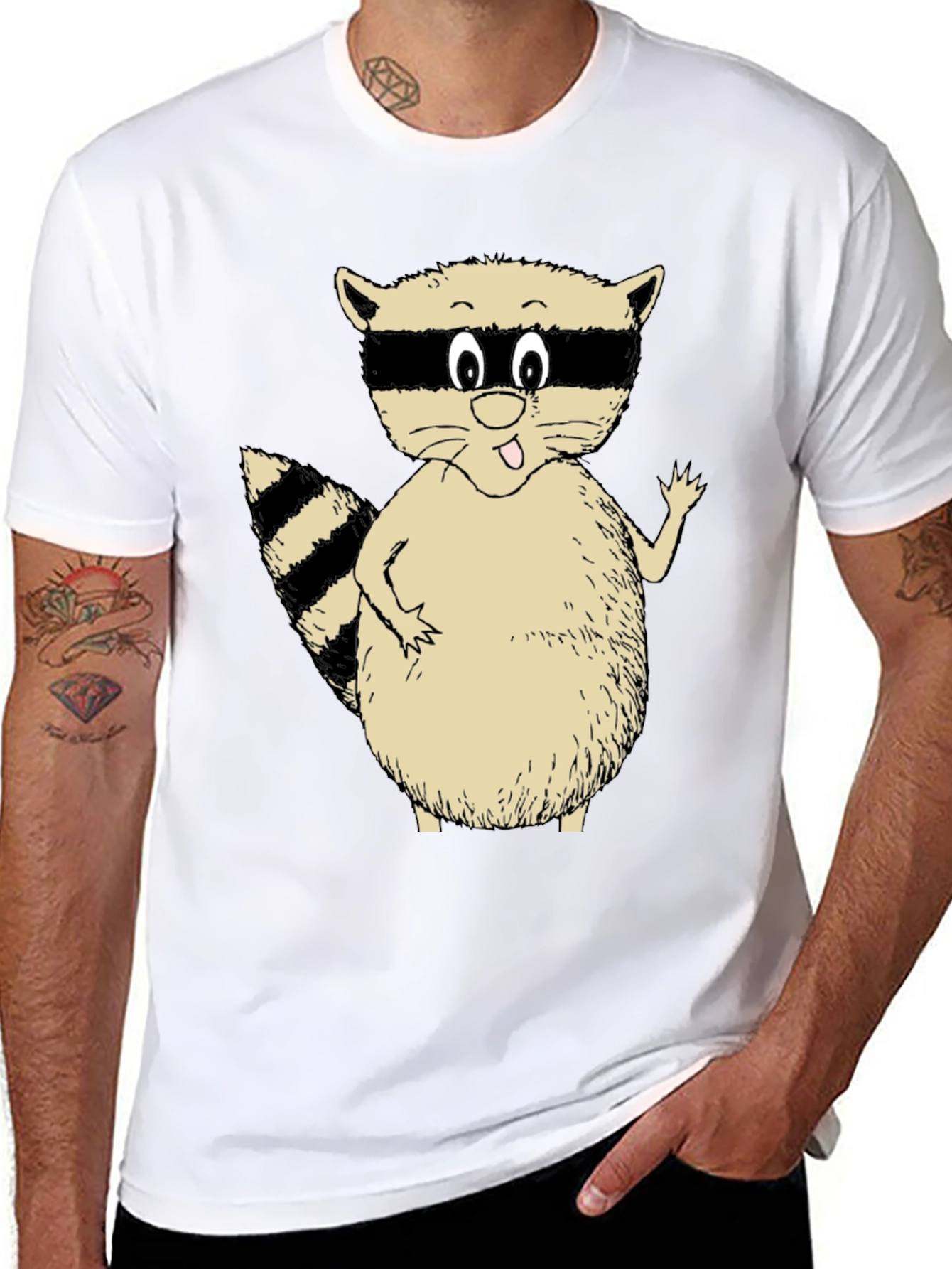Black Cute Raccoon Graphic T-Shirt - Black Casual Tee view 8