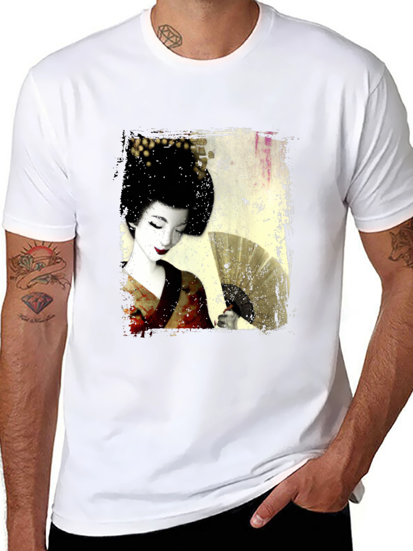 Black Geisha Print Black T-Shirt view 8