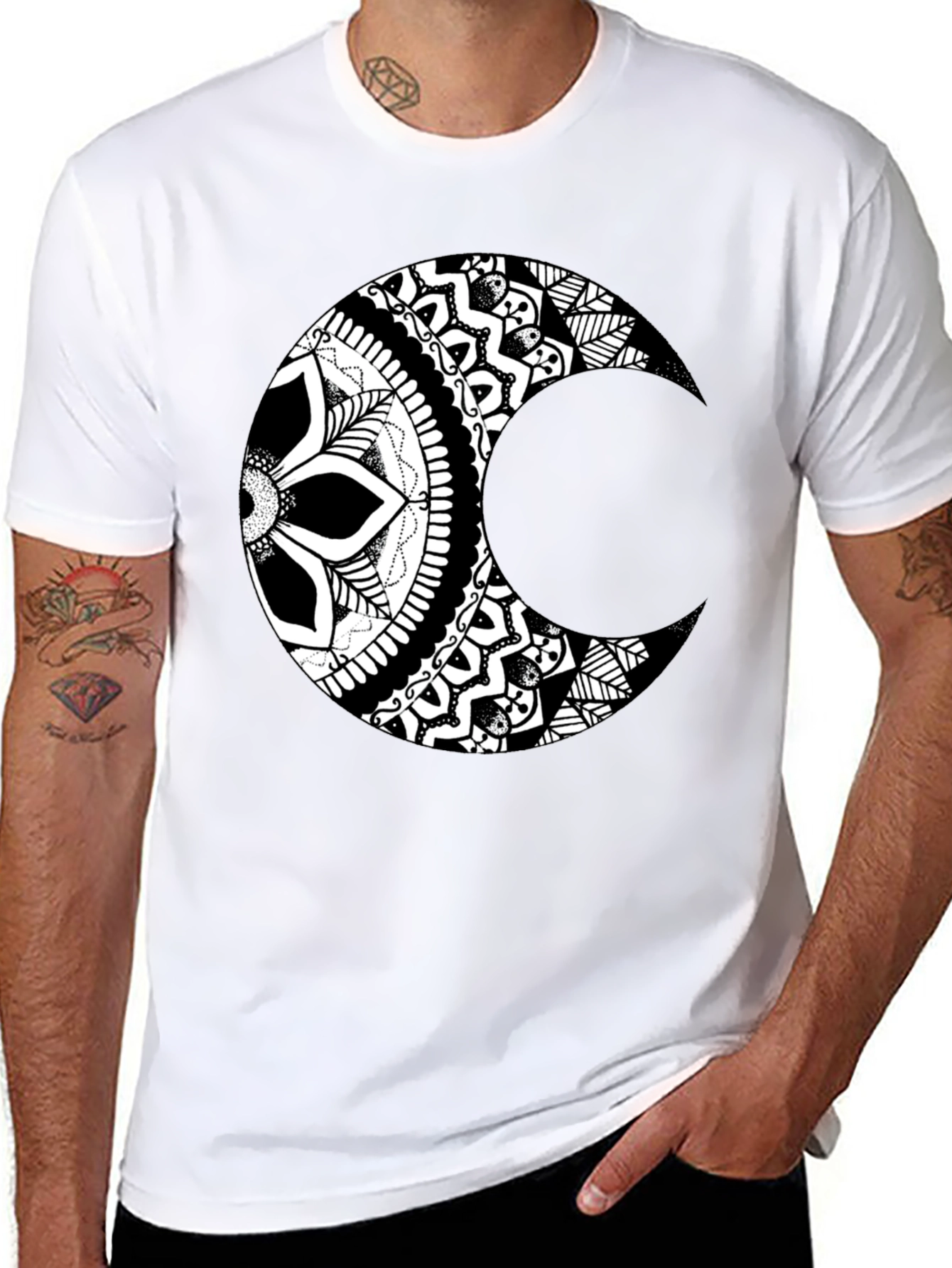 Black Moon Mandala Graphic Tee - Stylish Black T-Shirt view 8