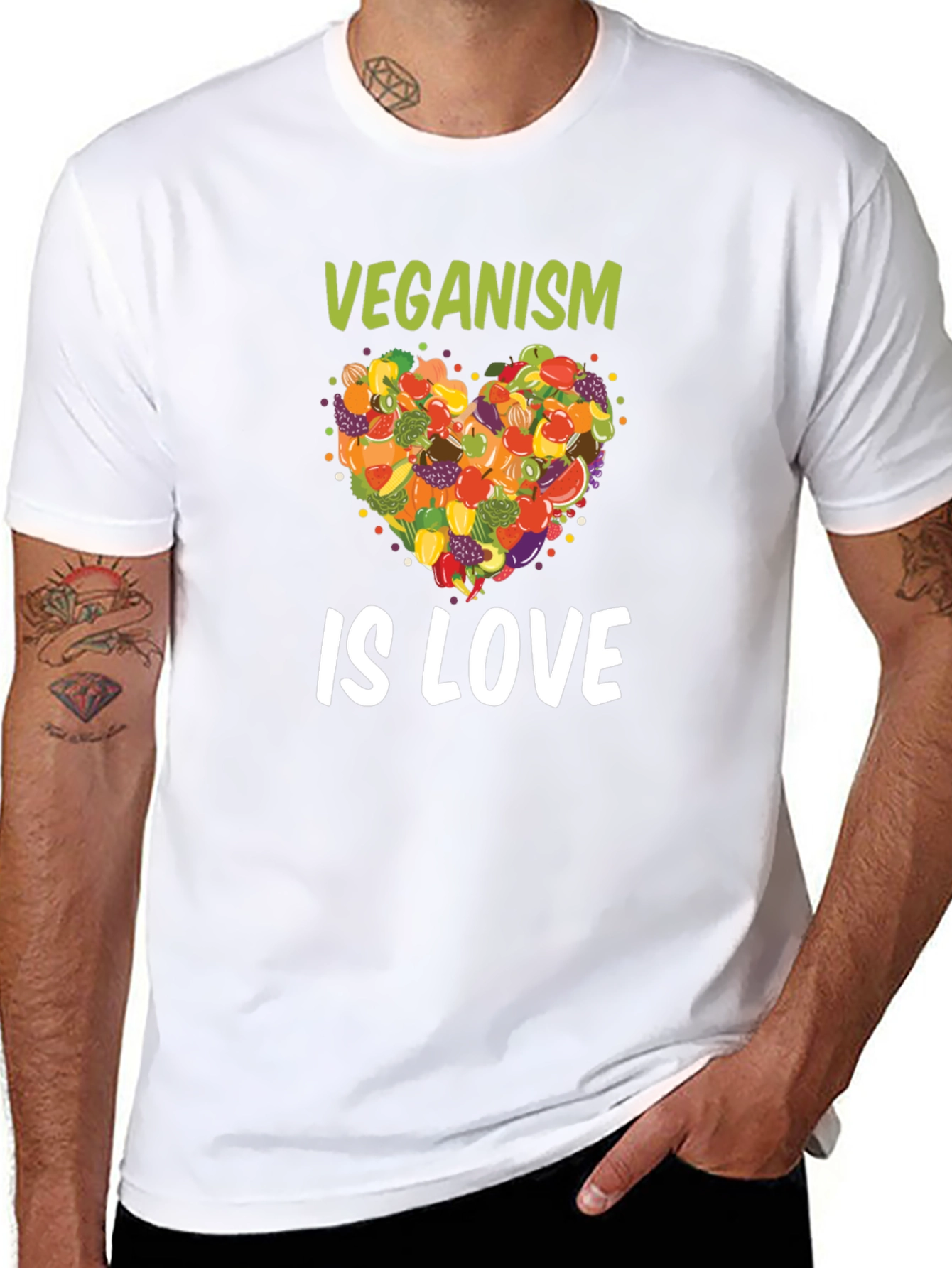 Black Veganism Is Love T-Shirt Fruit Heart Tee view 8