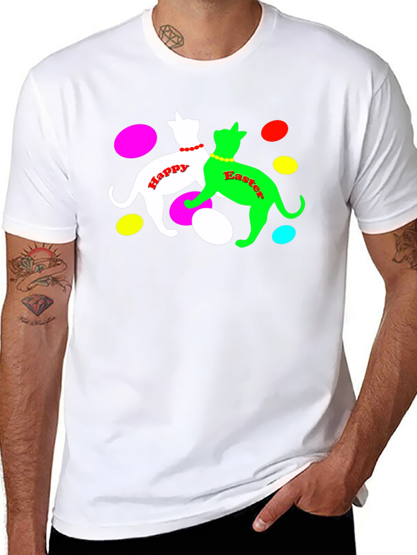 Camiseta Negra Gatos Pascua Feliz