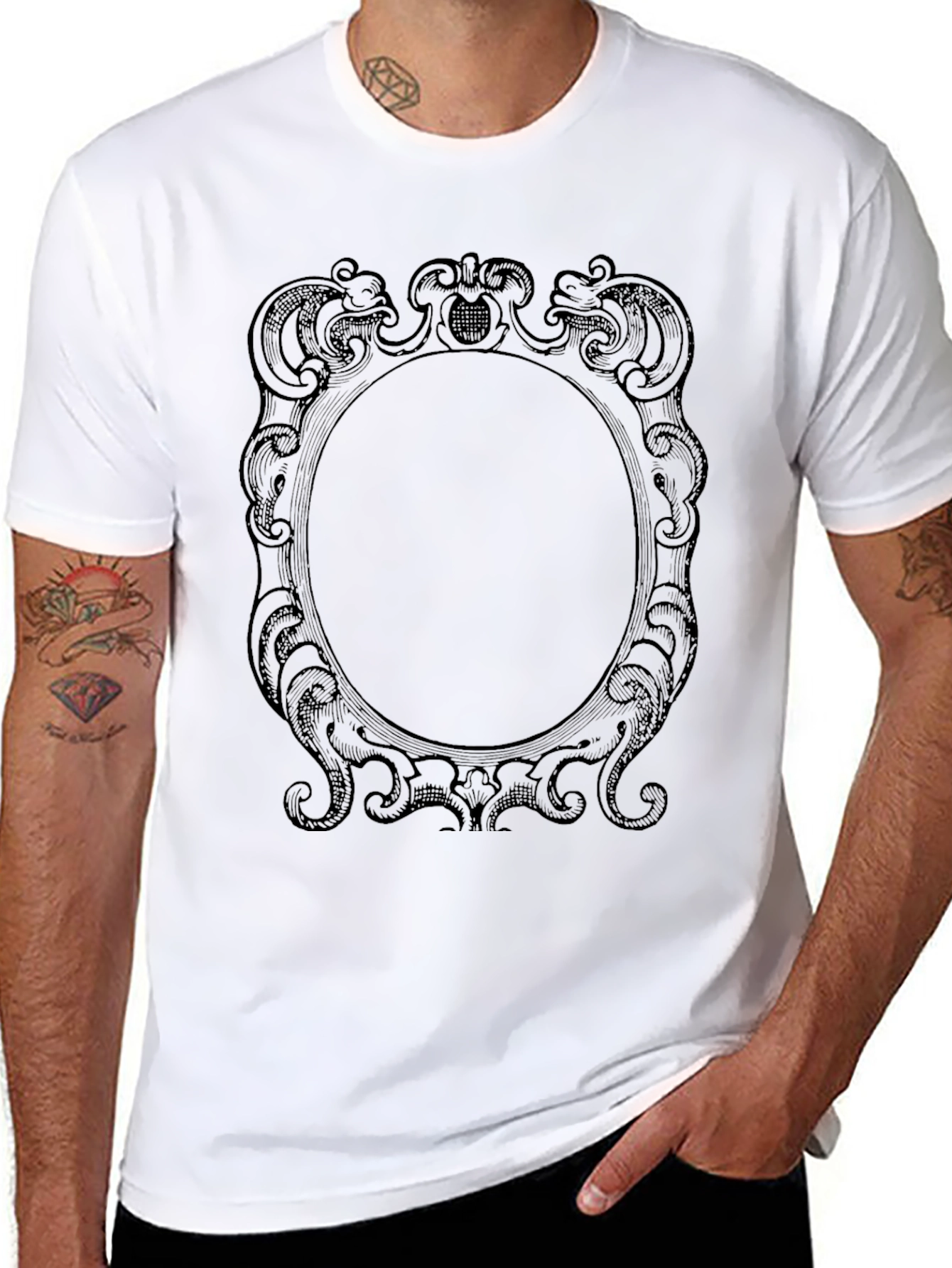 Elegant Framed Graphic Tee - Classic Black Cotton - 8