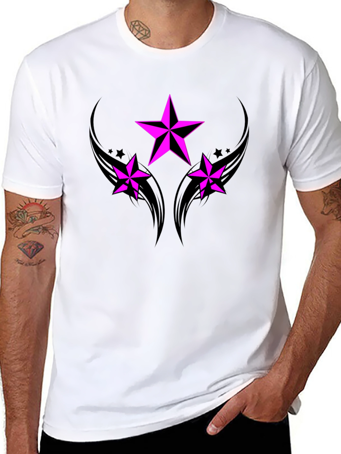Black Black T-Shirt with Pink Star Graphic view 8