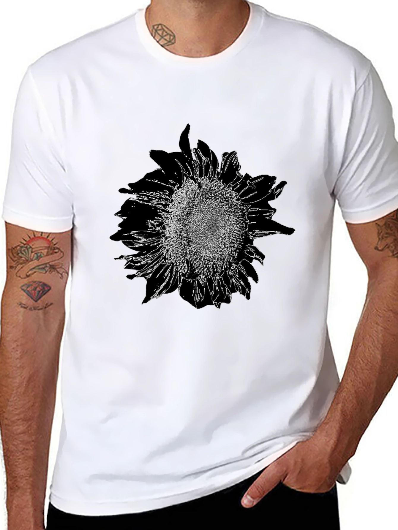 Black Sunflower Graphic Black T-Shirt - Unisex view 8