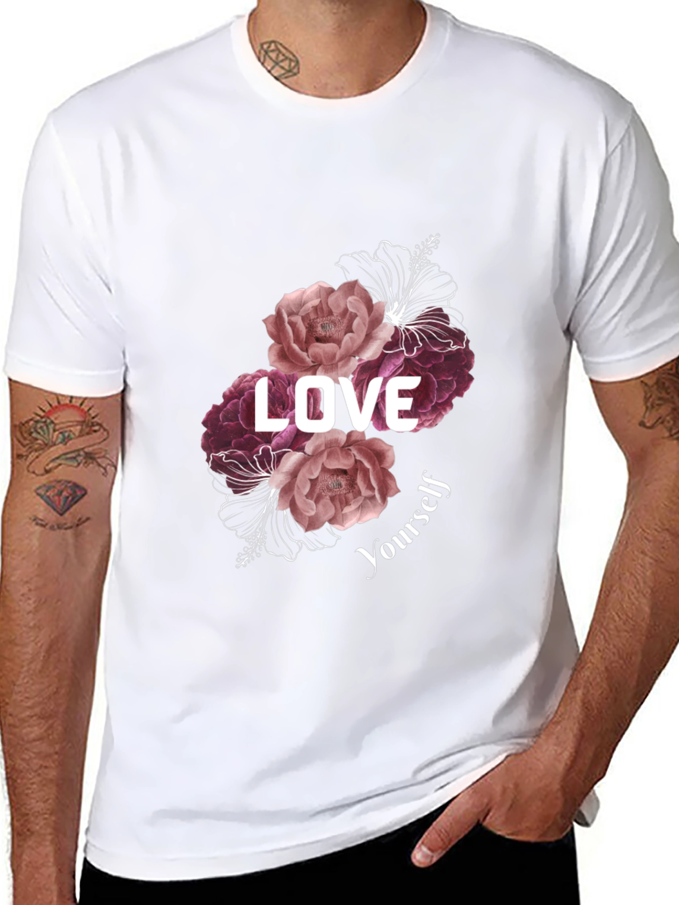 Black Love Yourself Floral Graphic Tee - Black view 8