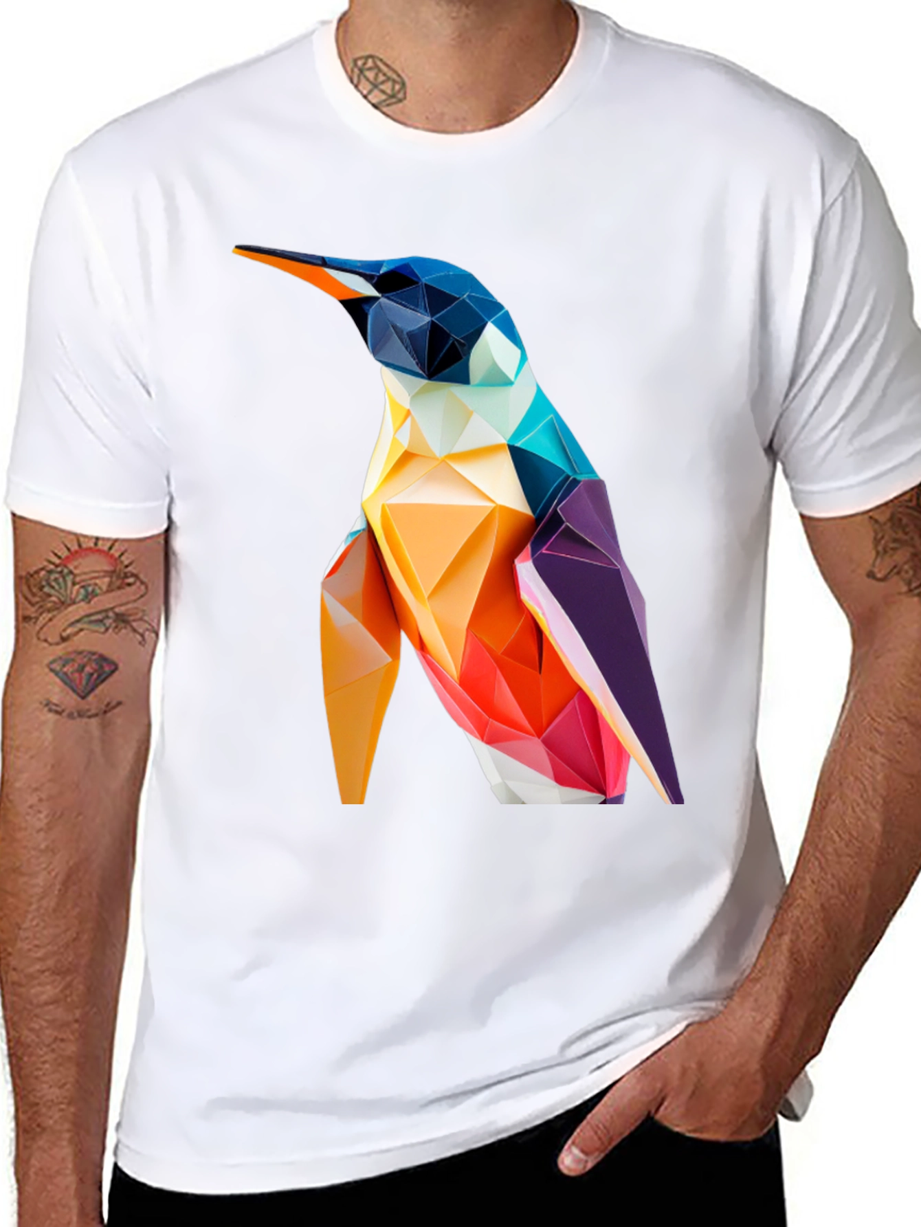 Black Geometric Penguin Graphic Tee - Modern Stylish Design view 8