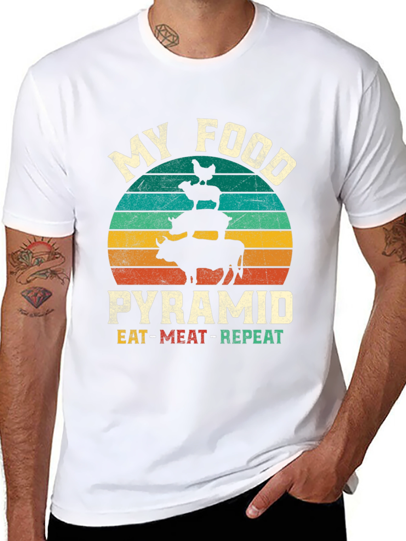 Black My Food Pyramid T-Shirt - Eat Meat Repeat view 8