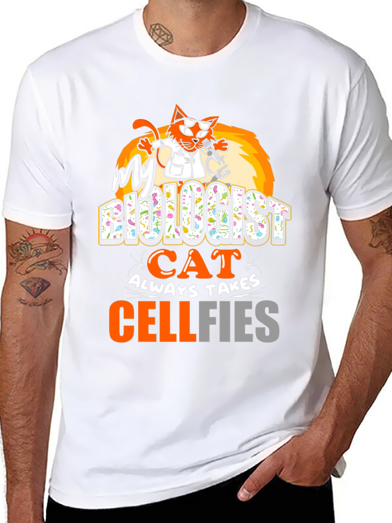 Black Biologist Cat Cellfies Graphic Tee view 8