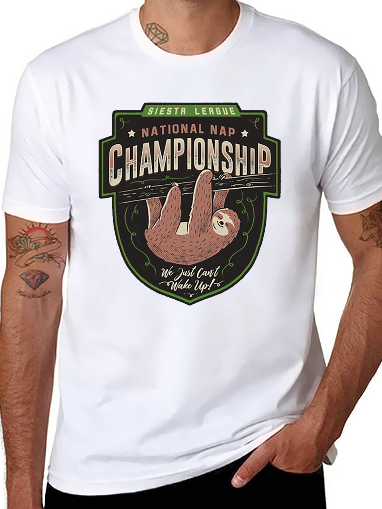 Black Siesta League National Nap Championship Sloth T-Shirt view 8
