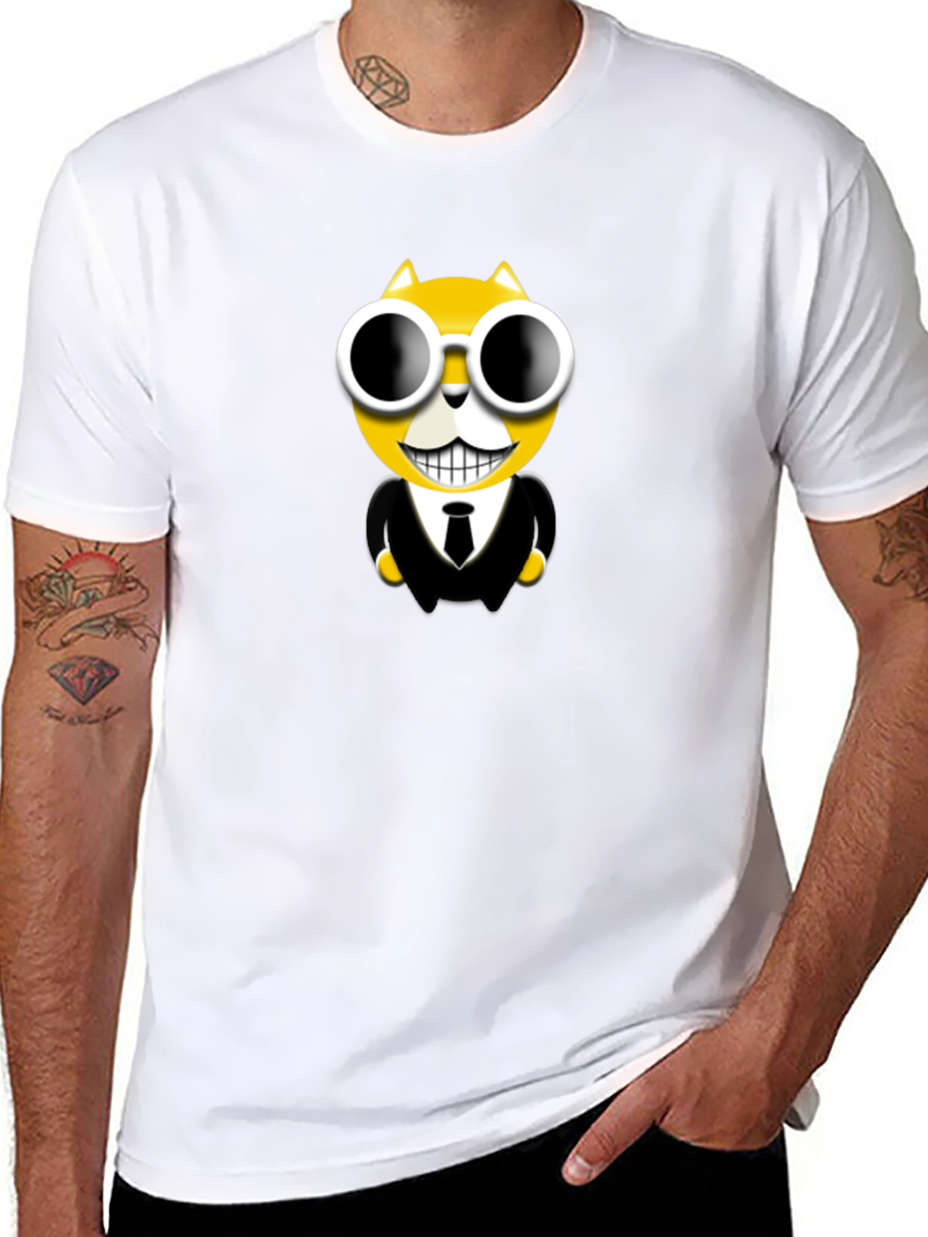 Black Cool Cat in Suit Graphic T-Shirt view 8