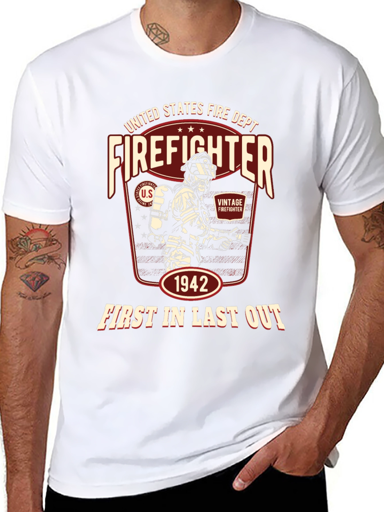 Black Vintage Firefighter T-Shirt - United States Fire Dept. 1942 view 8