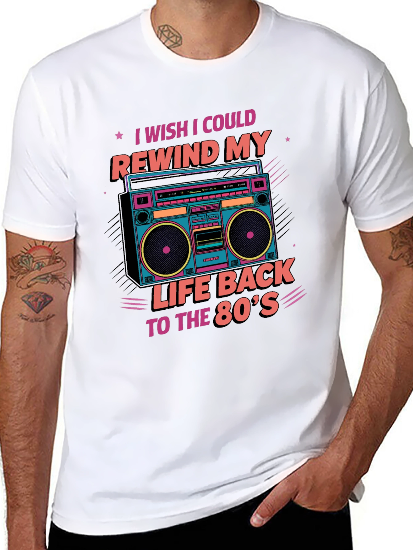 Black Rewind to the 80's Retro Boombox T-Shirt view 8
