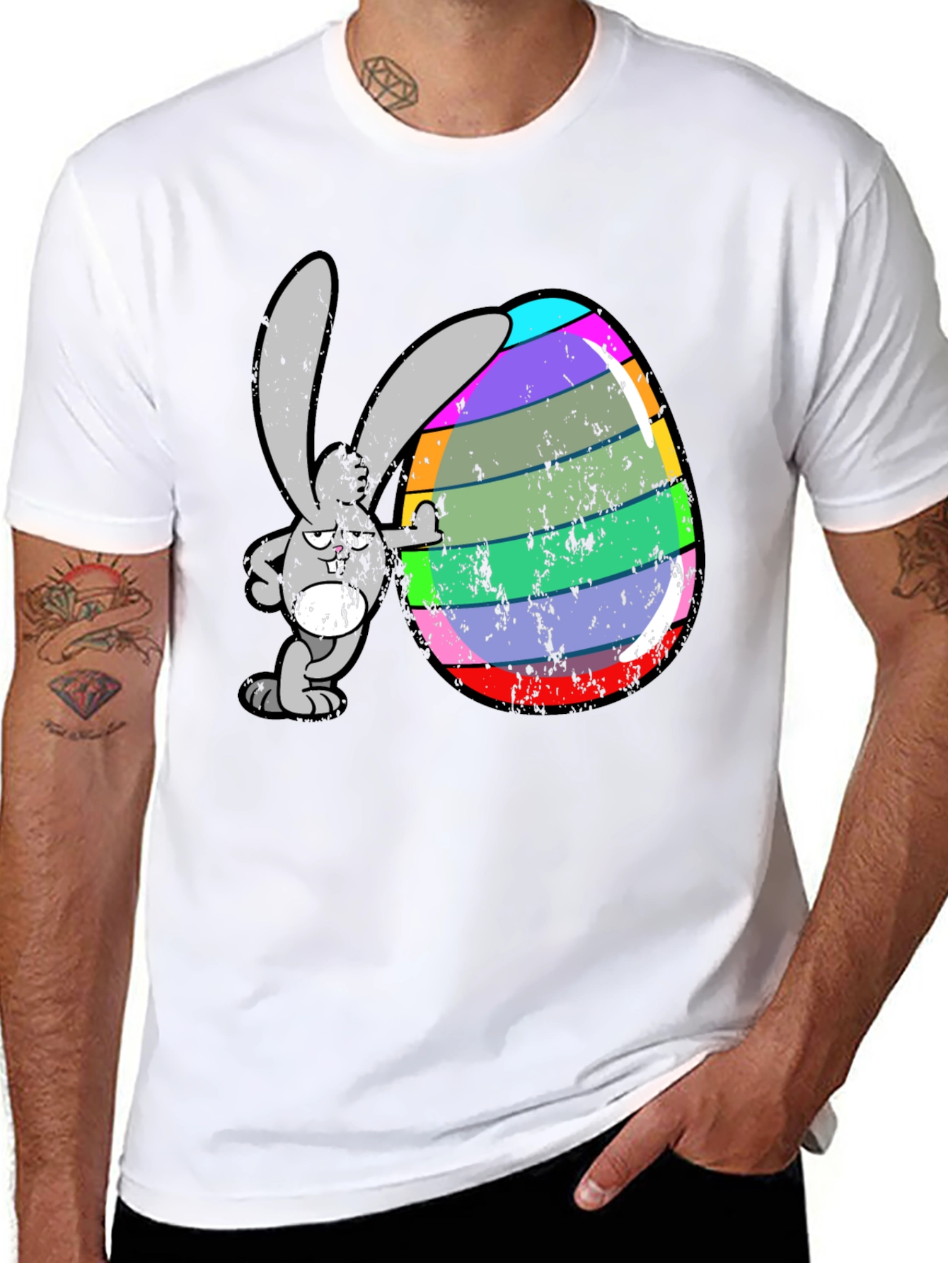 Black Easter Bunny Egg Graphic Tee - Funny Cartoon Rabbit Shirt view 8