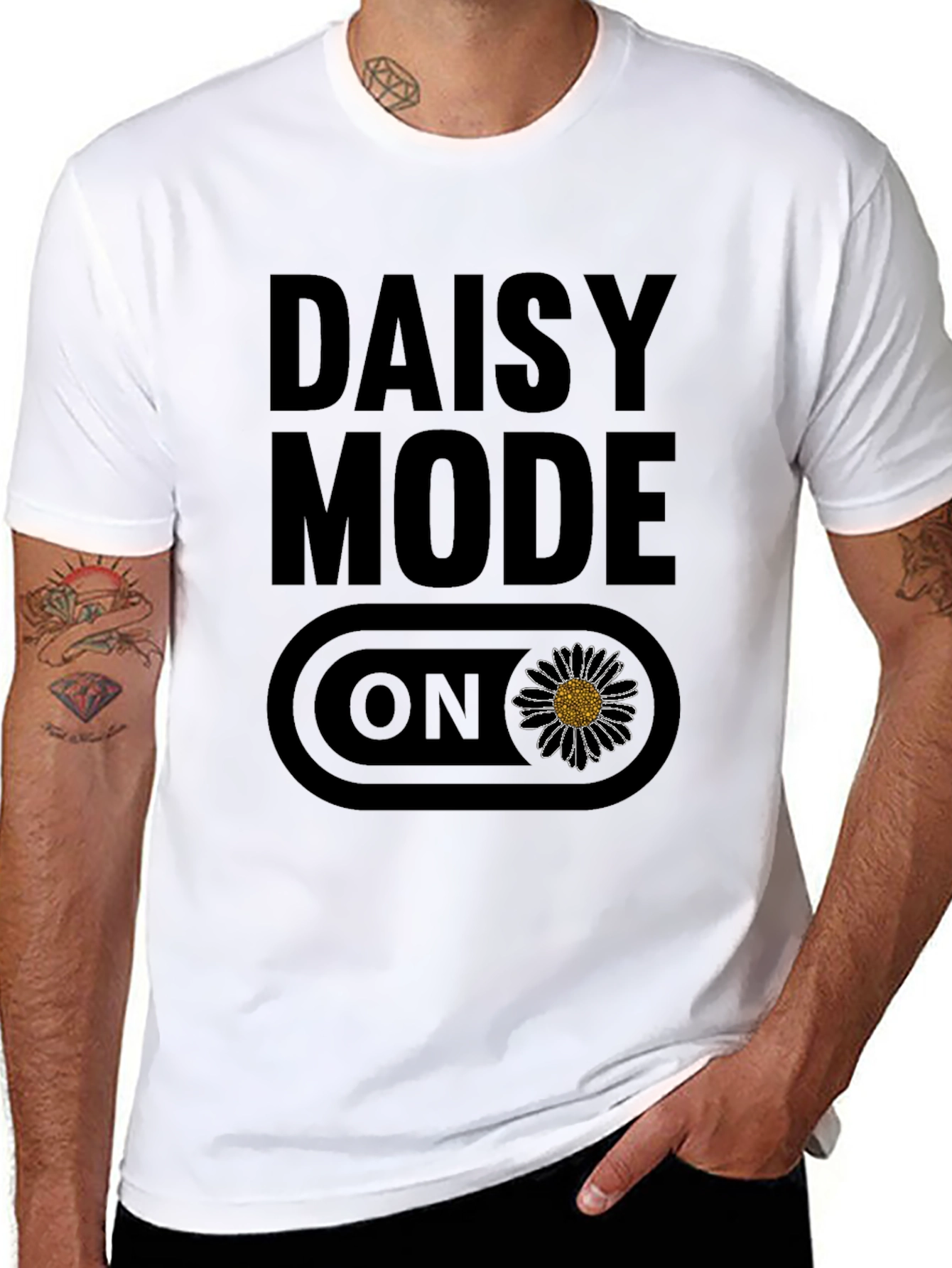 Black Daisy Mode ON Graphic T-Shirt - Black Casual Tee view 8
