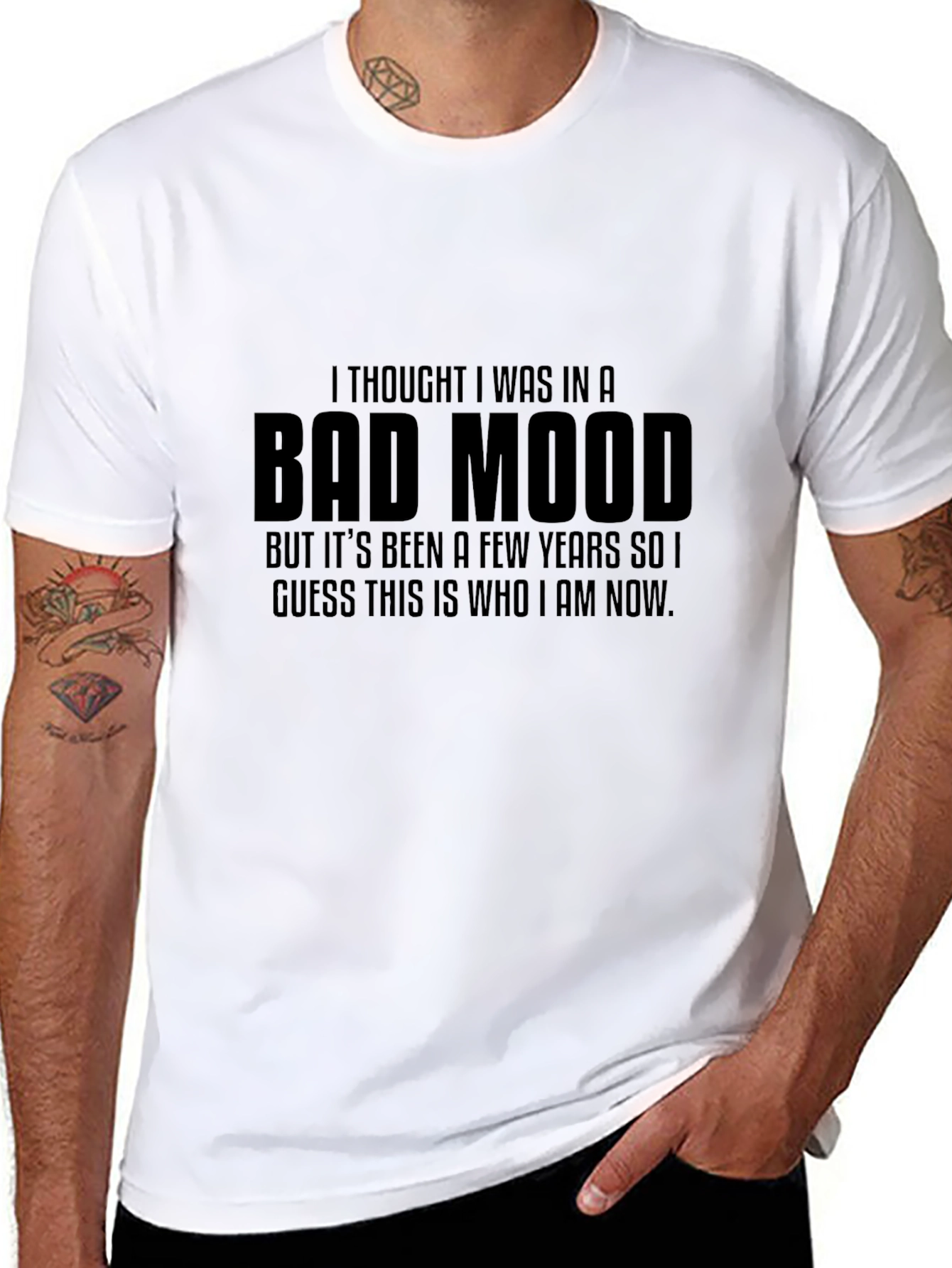 Black Bad Mood Statement T-Shirt, Funny Sarcastic Tee view 8