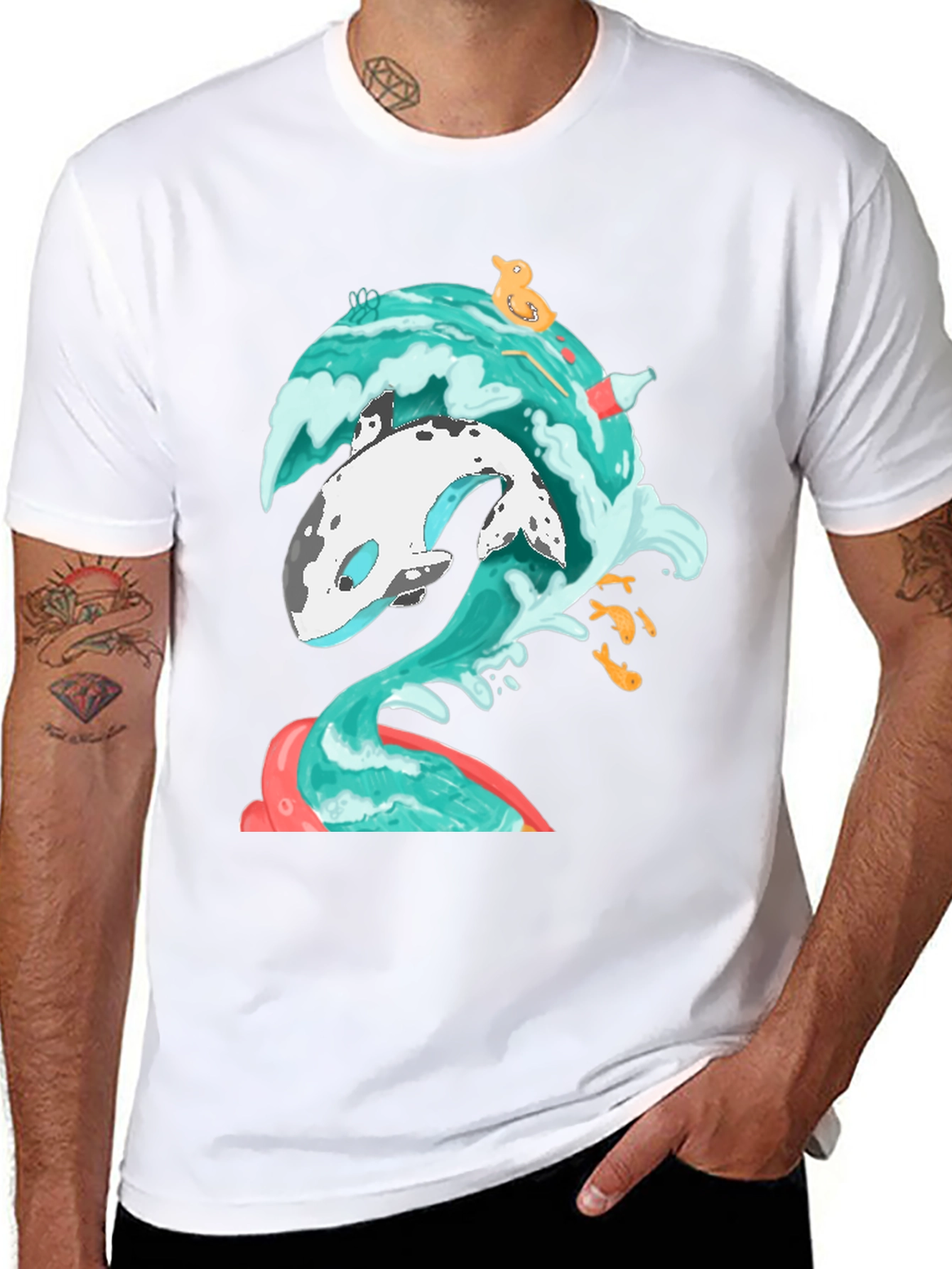 Black Whale Wave Graphic Tee - Unique Ocean Art T-Shirt view 8