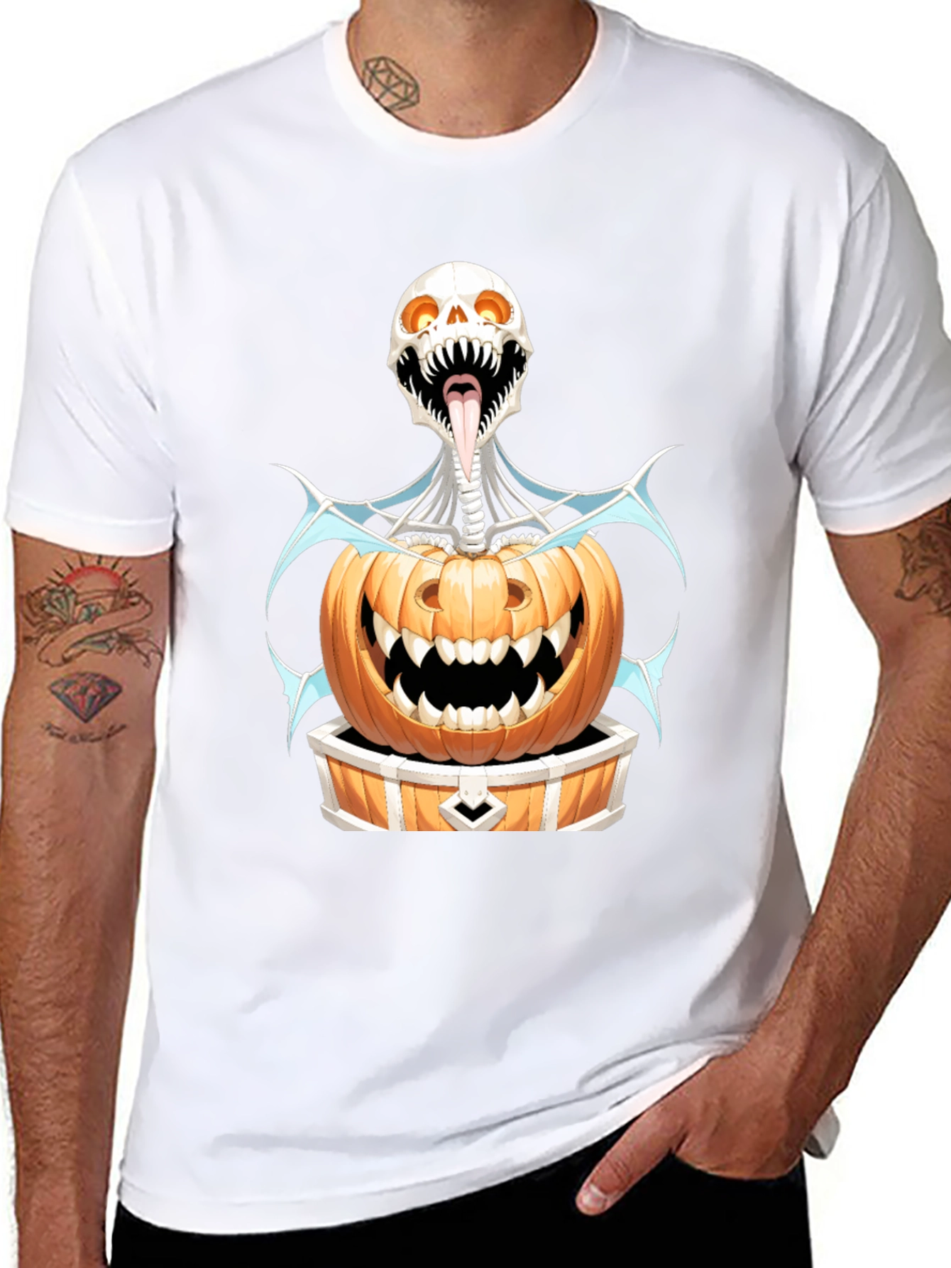 Black Halloween Skeleton Pumpkin Graphic Tee view 8