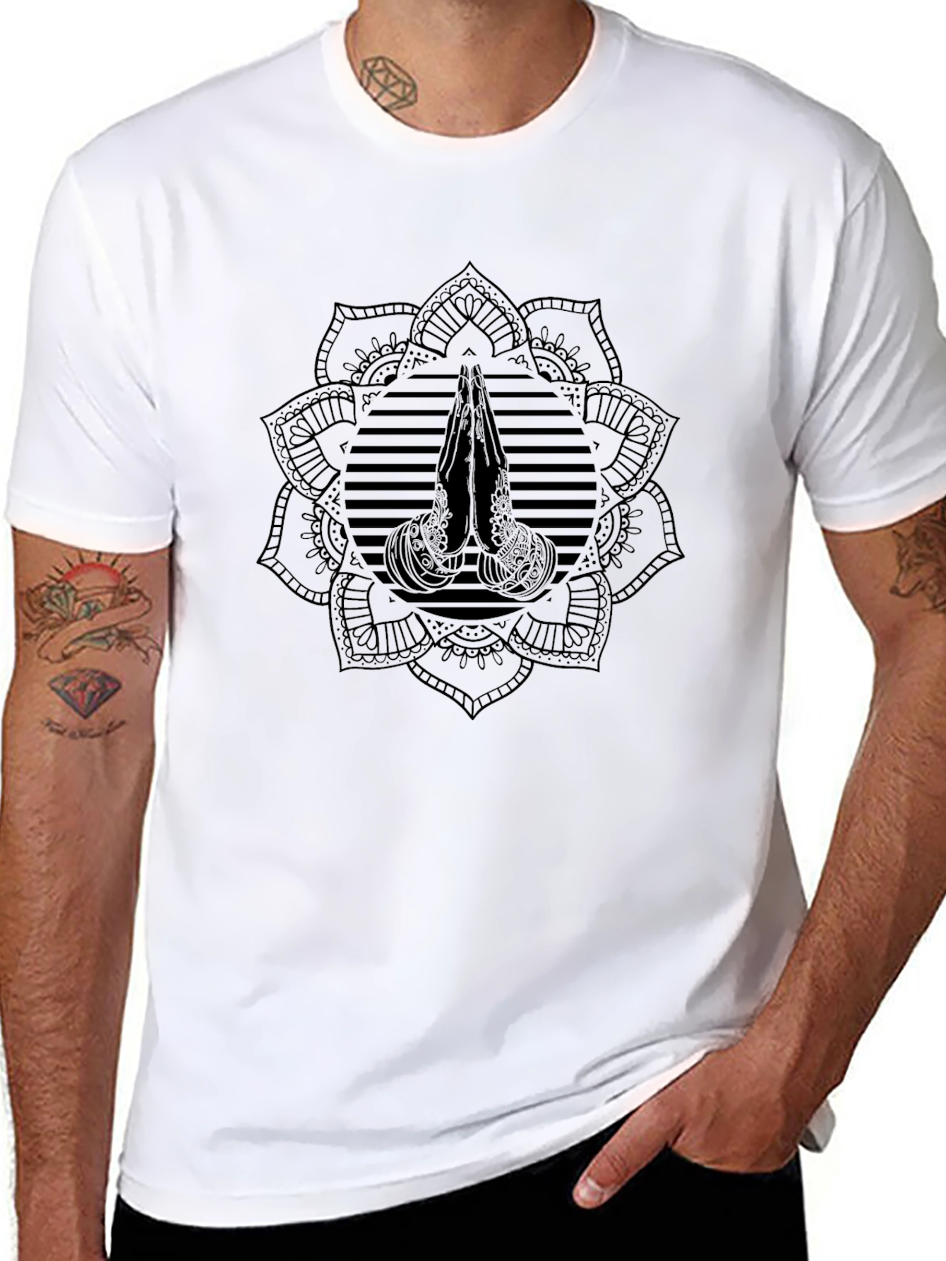 Black Black Mandala Hands T-Shirt - Stylish Graphic Tee view 8