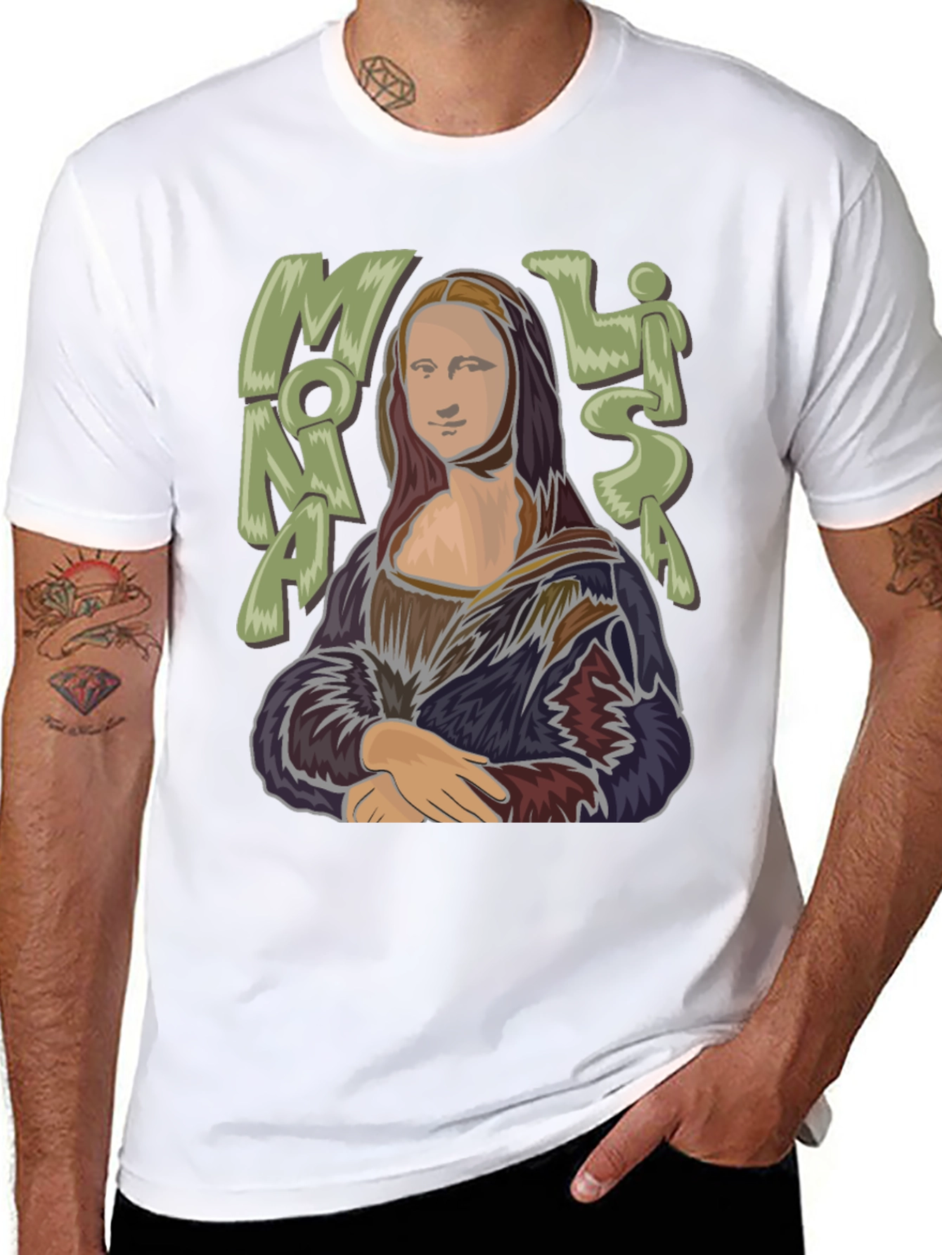 Black Mona Lisa Graphic Tee - Classic Art Style T-Shirt view 8