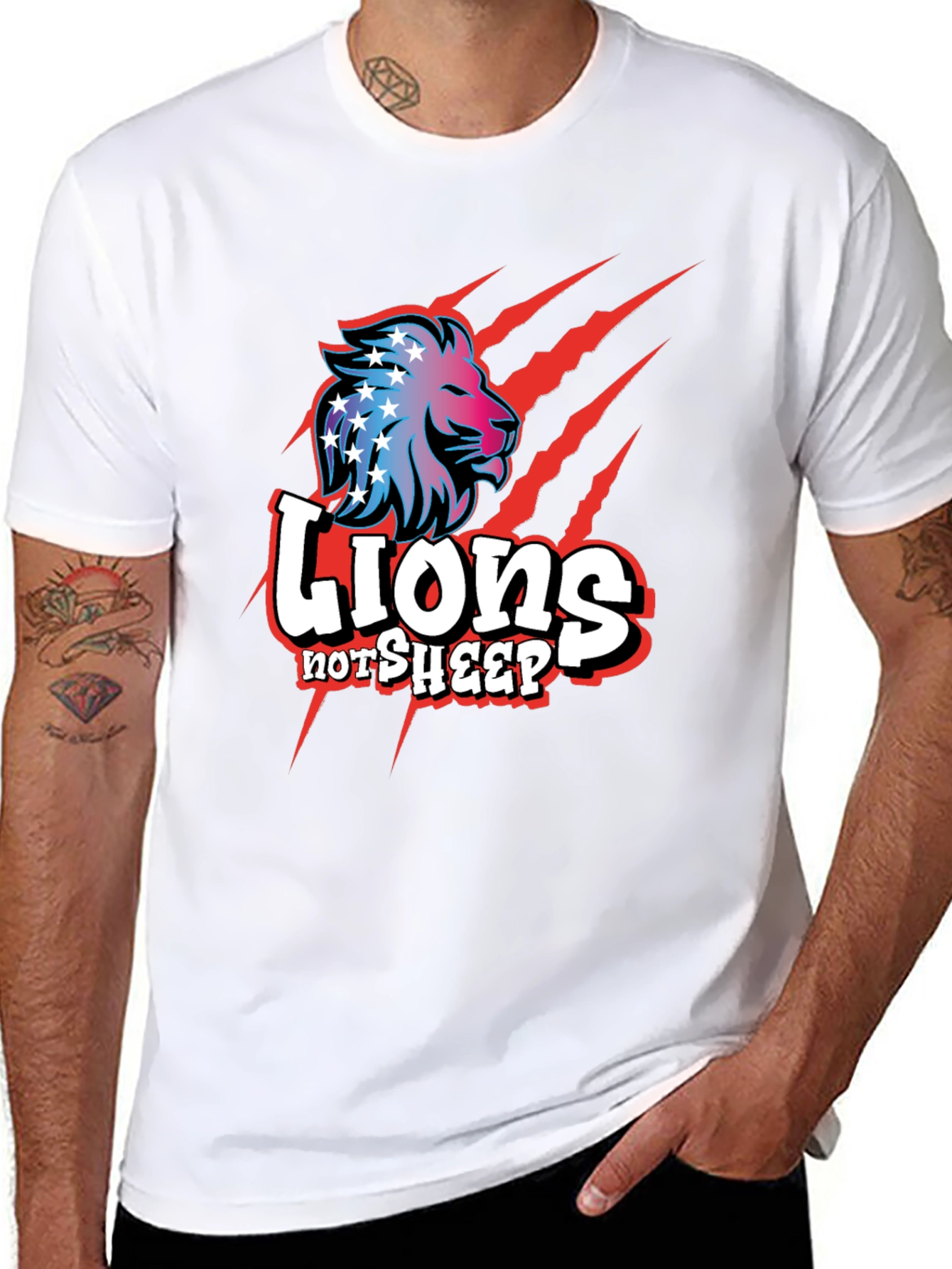 Black Lions Not Sheep Graphic Tee - Patriotic Design view 8