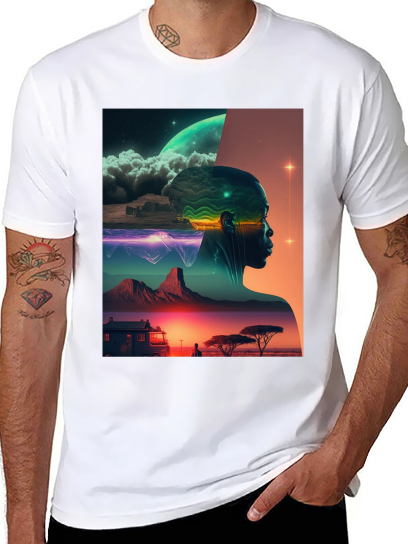 Black Afrofuturism Graphic Tee - Sci-Fi Landscape Black T-Shirt view 8