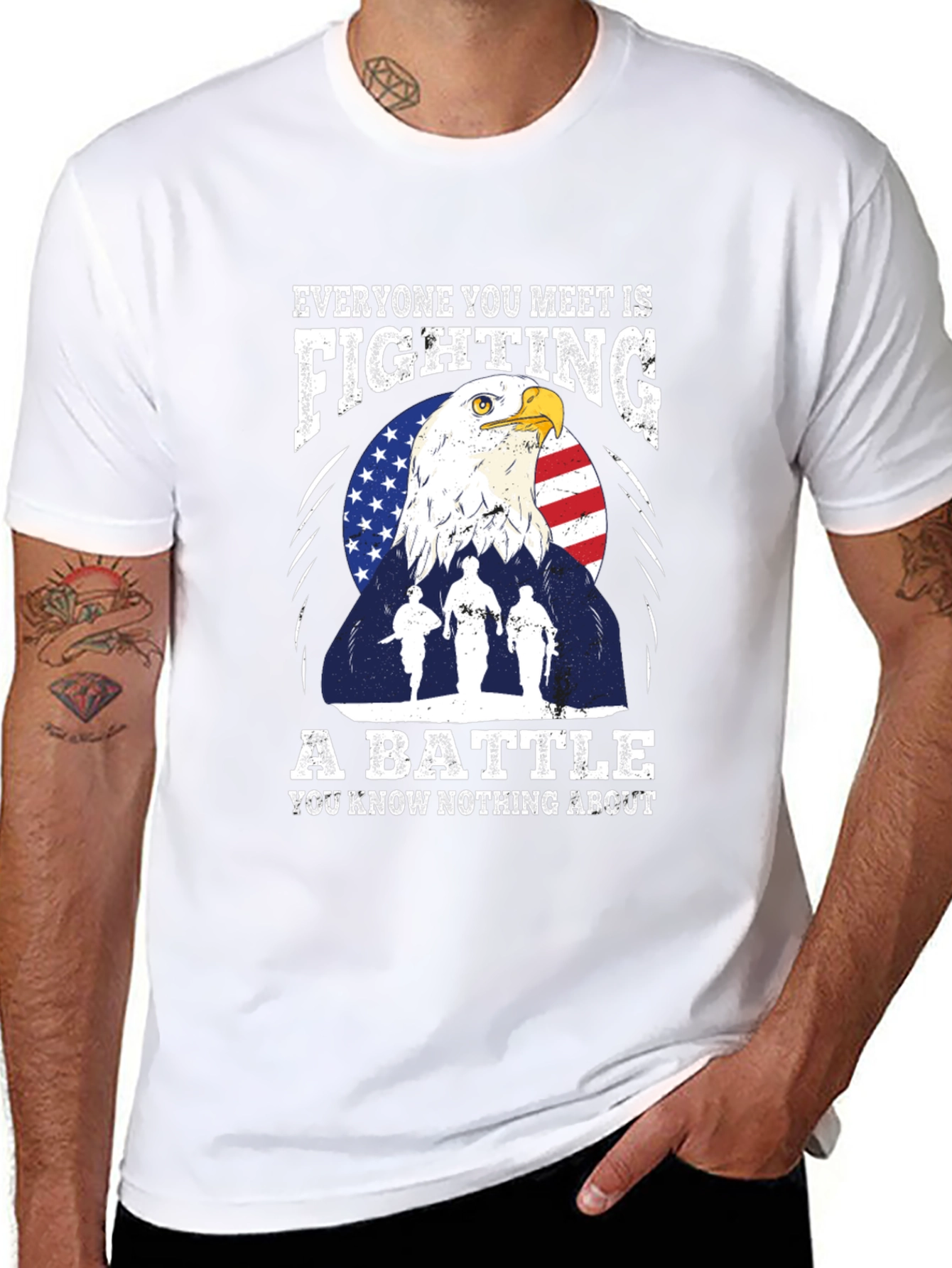 Patriotic Eagle and Soldiers Graphic T-Shirt - "A Battle" - 8