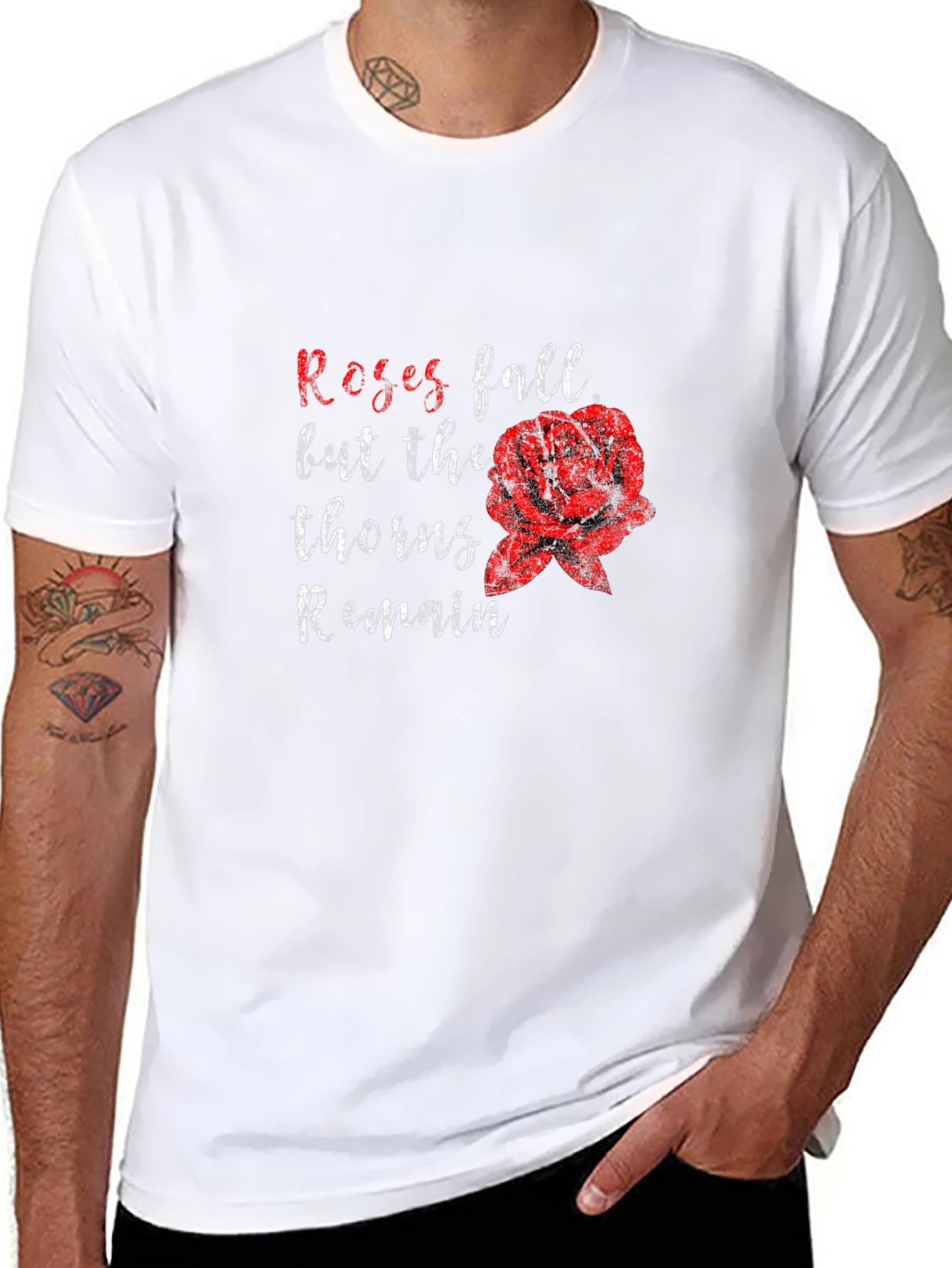 Black Roses Fall Thorns Remain Black Graphic Tee view 8