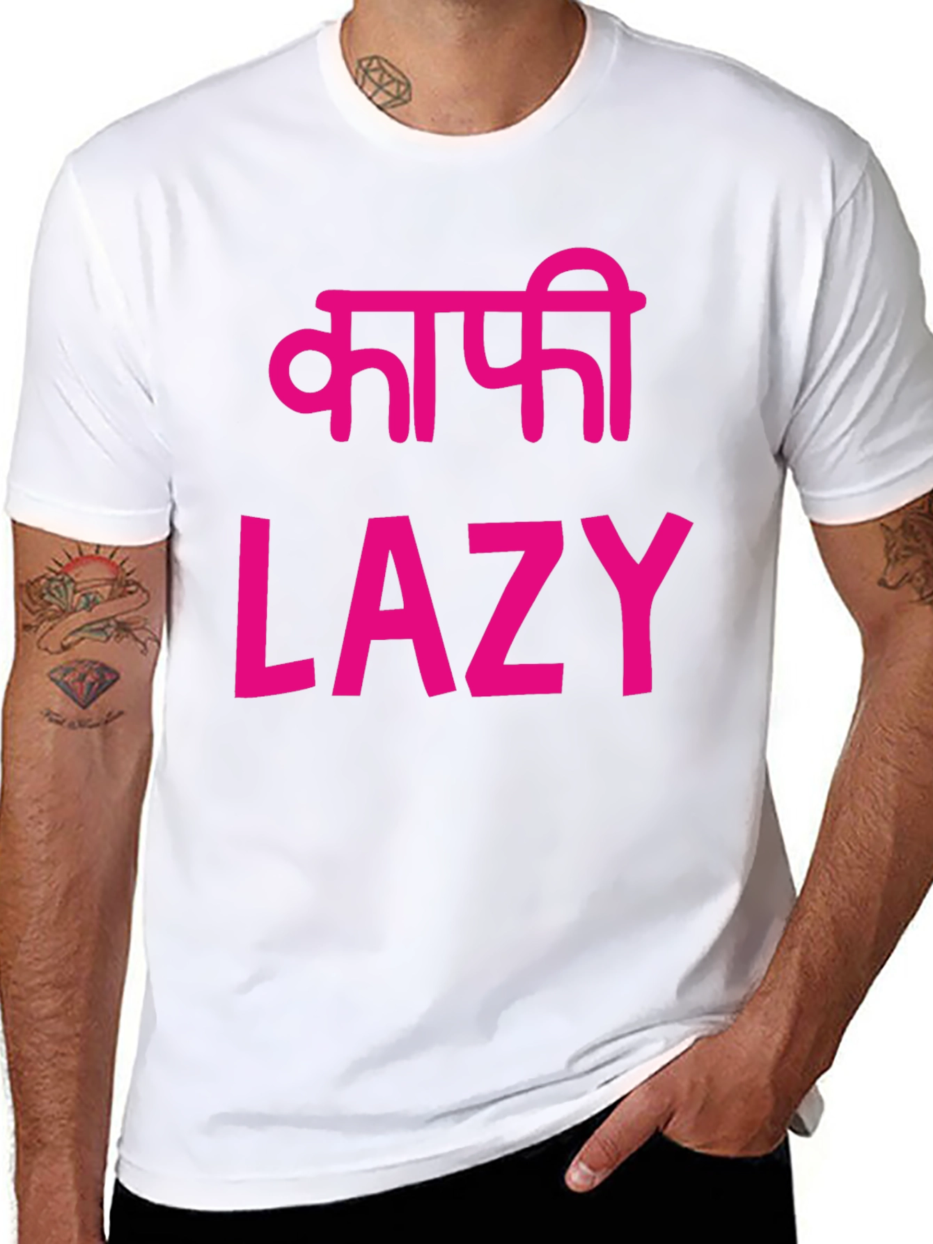 Black Lazy T-Shirt - Black with Pink Print view 8