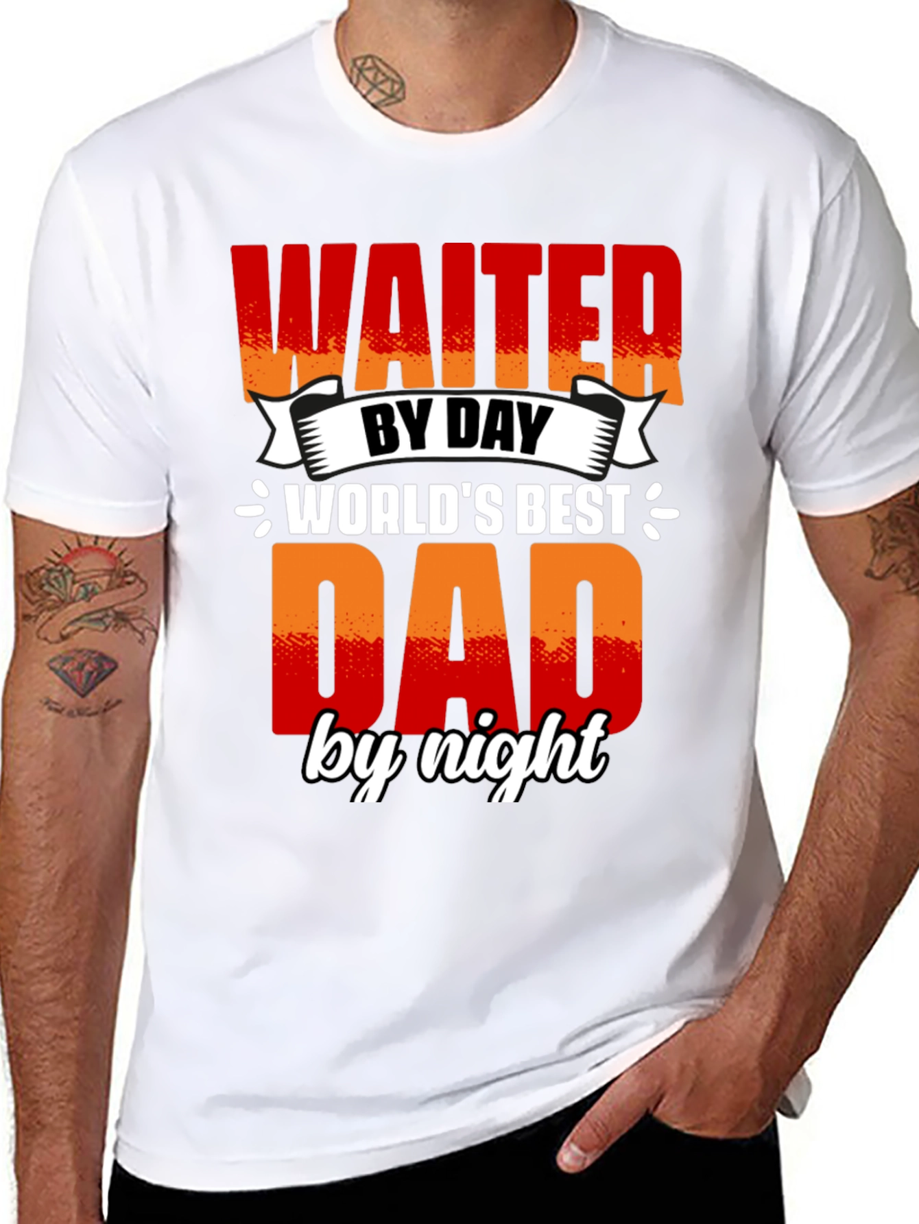 Black Waiter Dad T-Shirt - World's Best Dad view 8