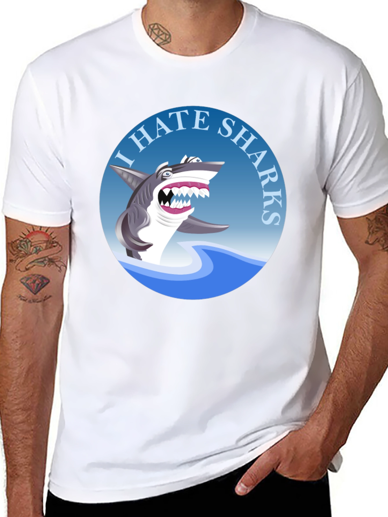 Black I Hate Sharks Graphic Tee - Men's Black T-Shirt view 8