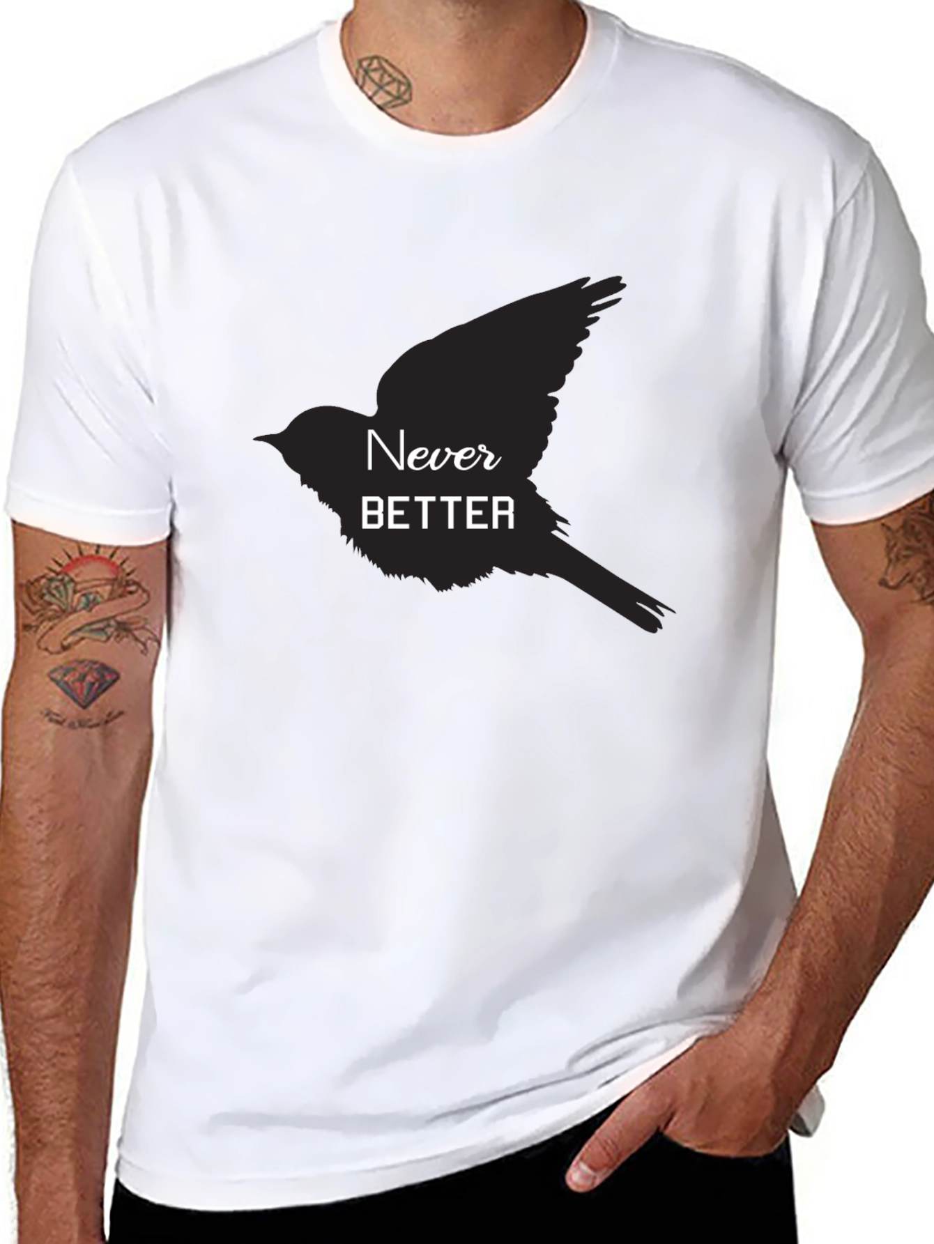 Black Never Better Bird Graphic Black T-Shirt view 8