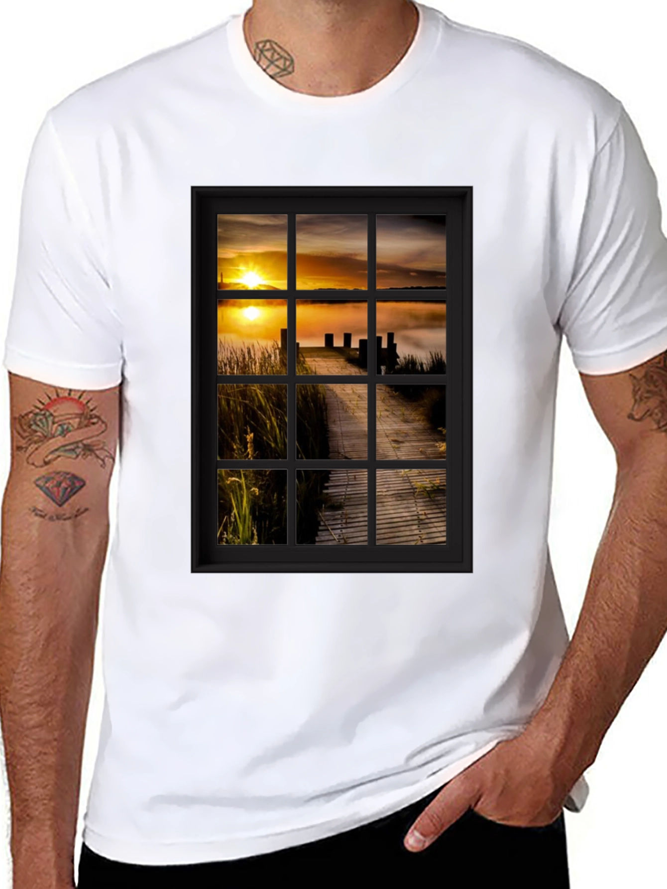 Black Sunrise Pier Window Graphic Tee - Unique Design! view 8
