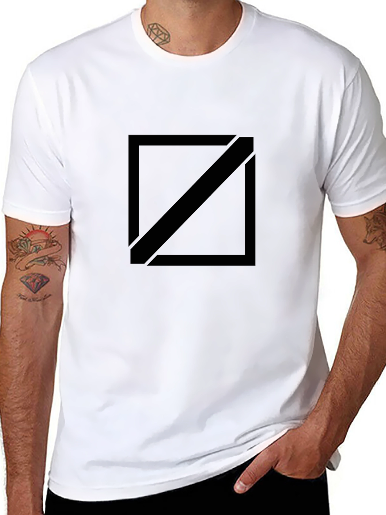 Black Mens Black Graphic Tee - Square Diagonal Design view 8