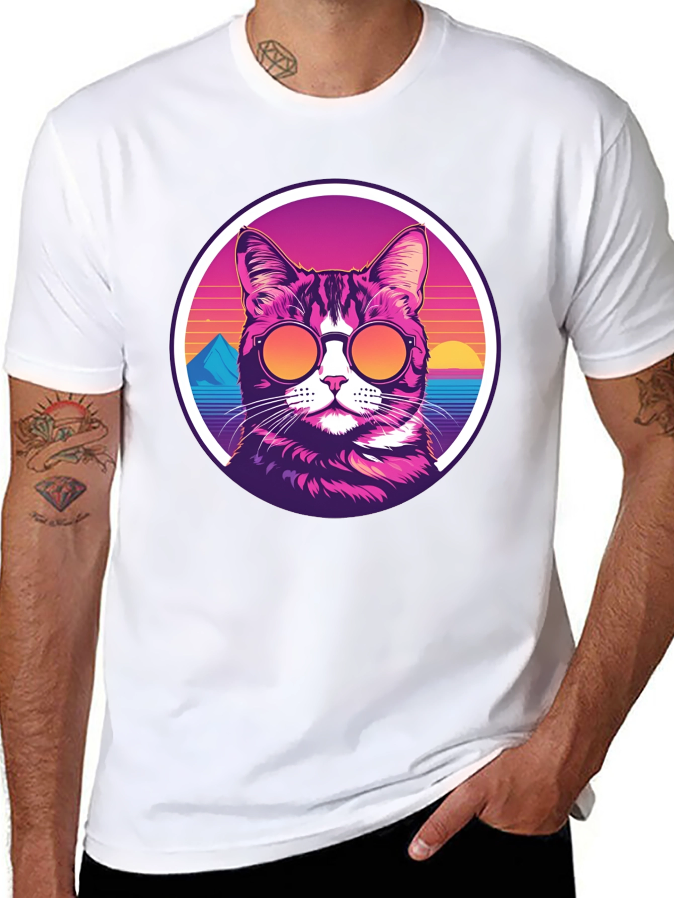 Black Retro Cat T-Shirt - Cool Cat with Shades view 8