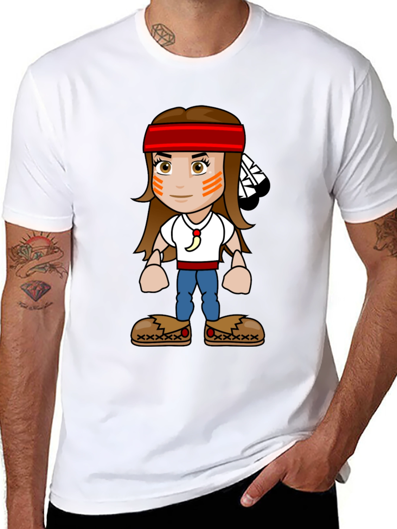 Black Native American Cartoon T-Shirt view 8
