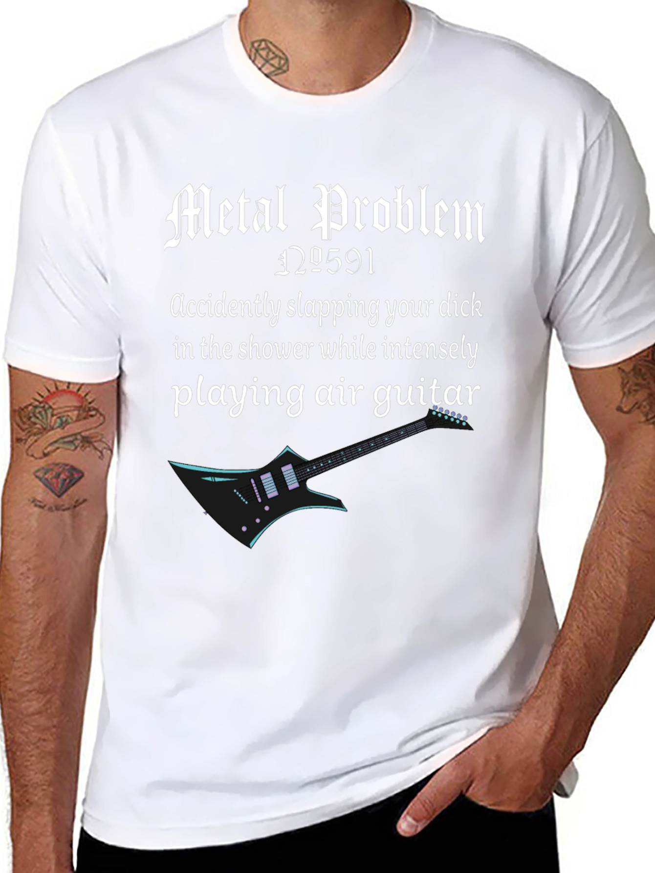 Black Metal Problem T-Shirt - Shower Air Guitar view 8