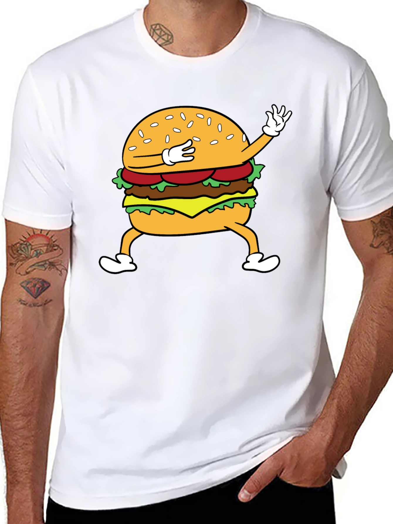 Black Dabbing Burger Graphic Tee - Funny Food T-Shirt view 8