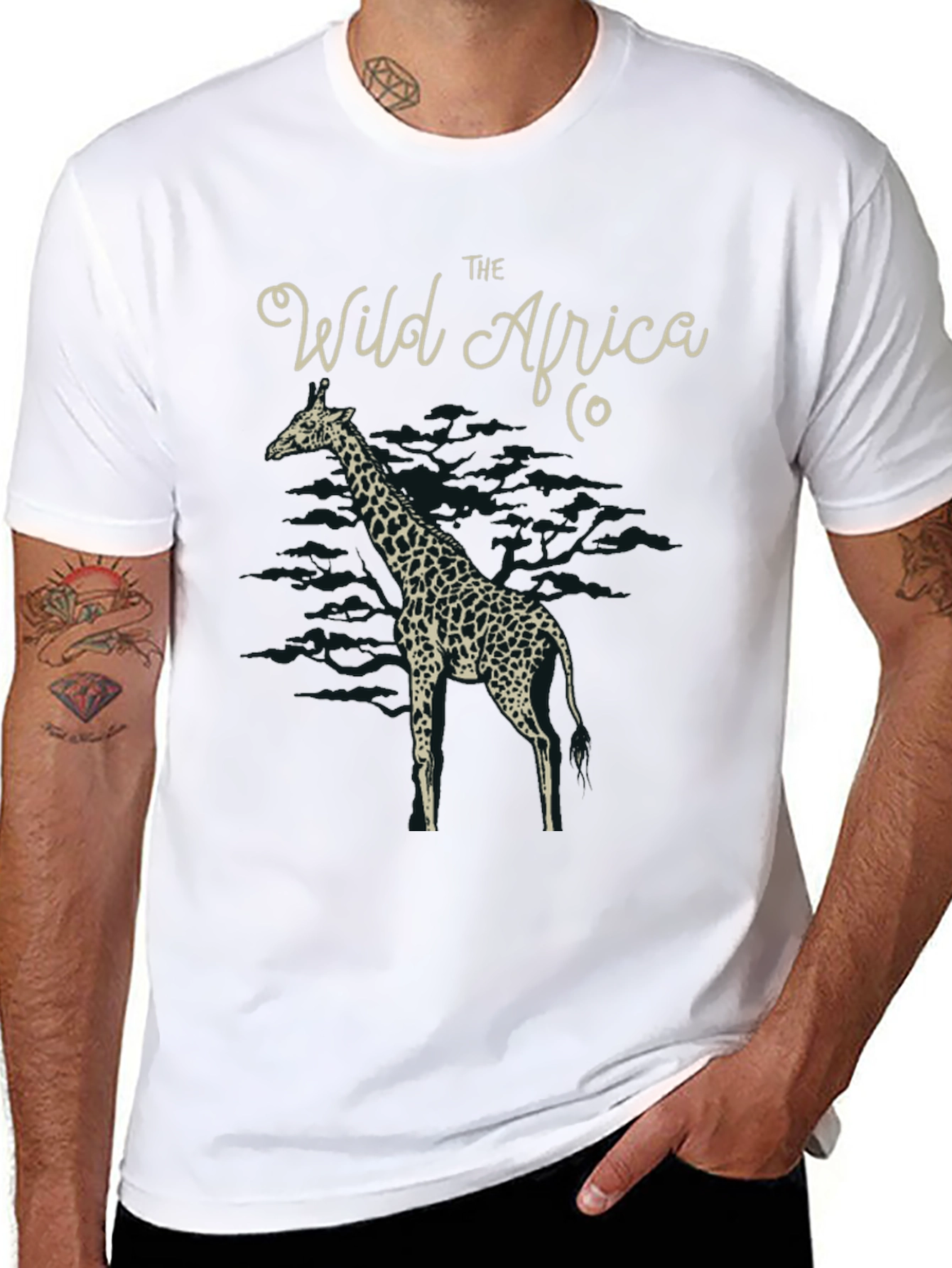 Black The Wild Africa Co. Giraffe Print Black T-Shirt view 8