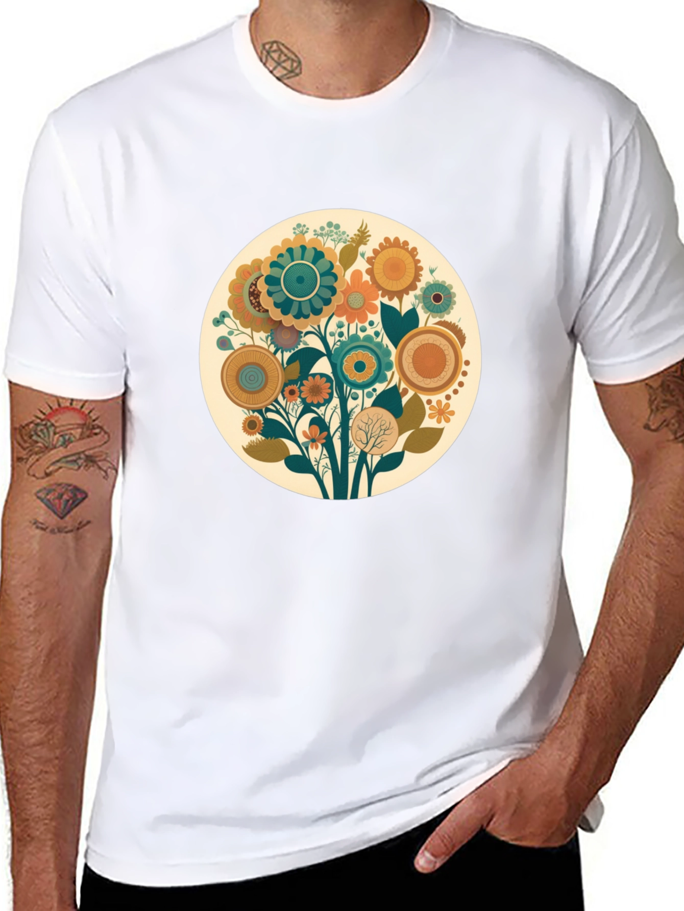 Floral Circle Graphic Tee - Soft Cotton Blend - 8