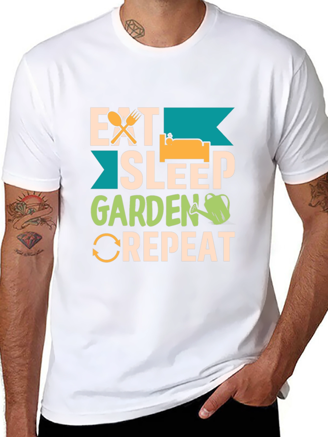 Black Eat Sleep Garden Repeat Graphic T-Shirt view 8