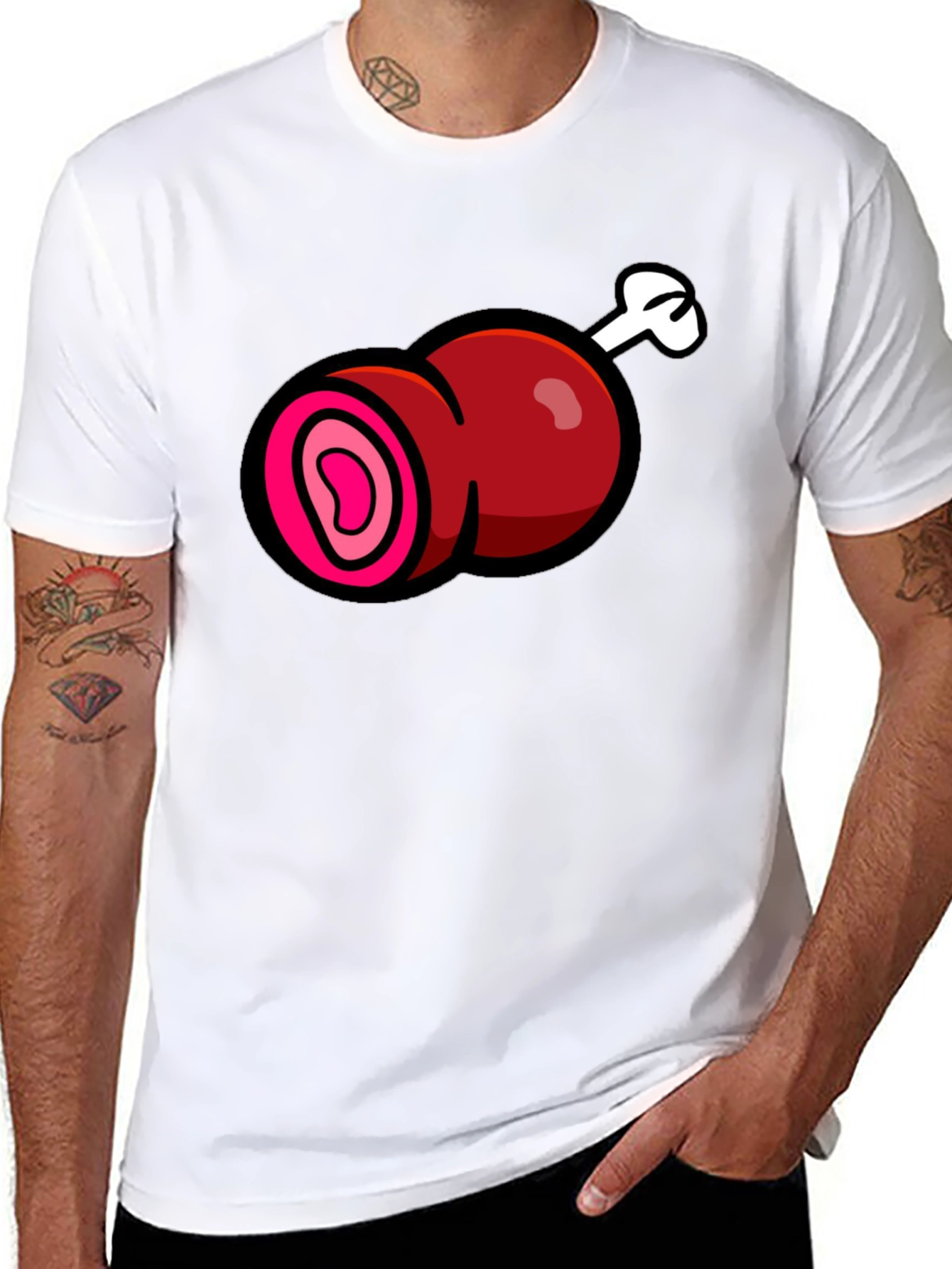 Black Cartoon Meat T-Shirt - Funny Graphic Tee view 8